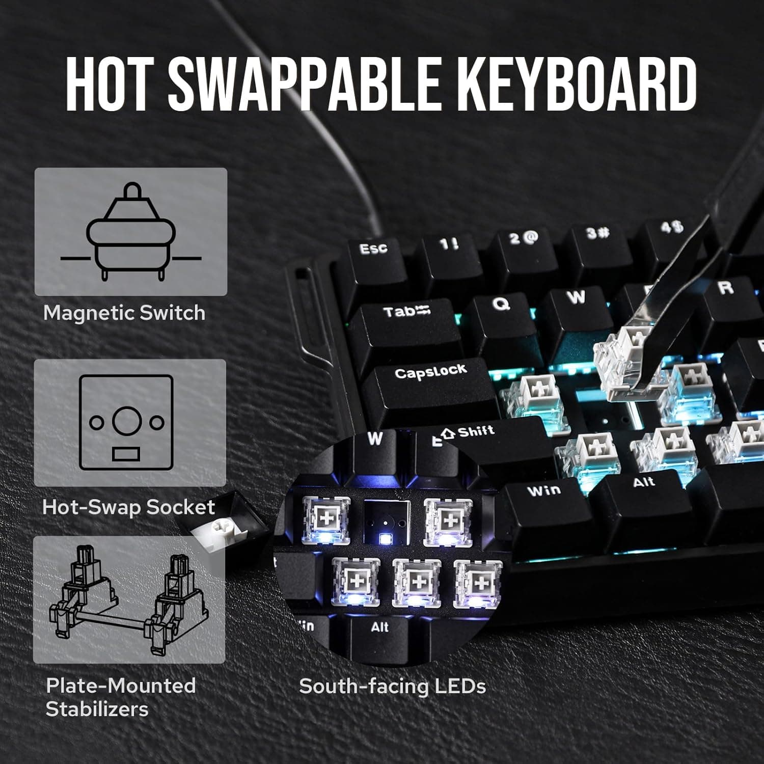 EPOMAKER Aula WIN60 HE 60% Clavier Magnétique avec Actionnement Réglable | 8 000Hz, Commutateurs à Effet Hall, Échange à Chaud, pour Jeux FPS (Noir)
