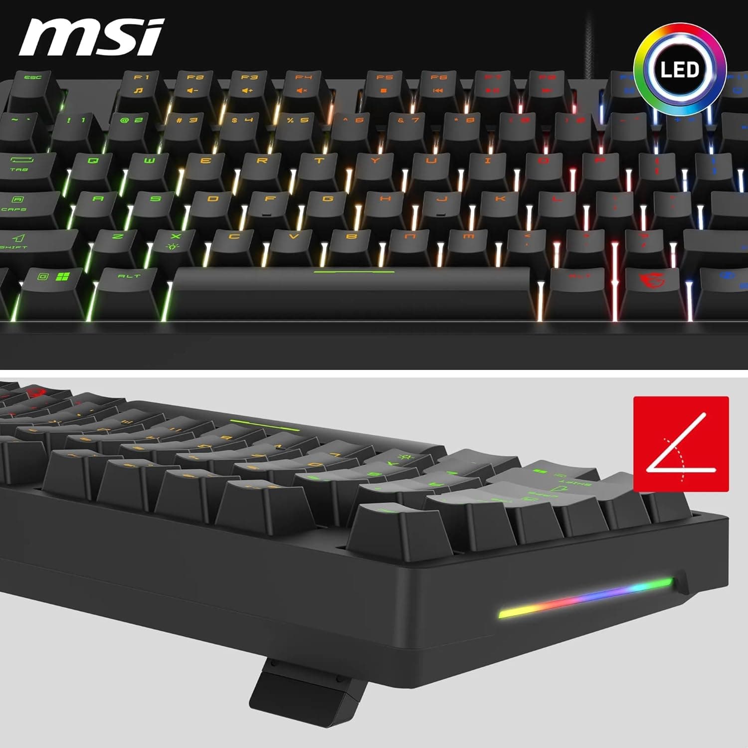 MSI Forge GK320 FR Clavier Gaming Mécanique - AZERTY, Disposition FR, switches Red (Linéaires) interchangeables, Couvercle magnétique, Touches ergonomiques, LED RGB, USB 2.0 - Pleine Taille