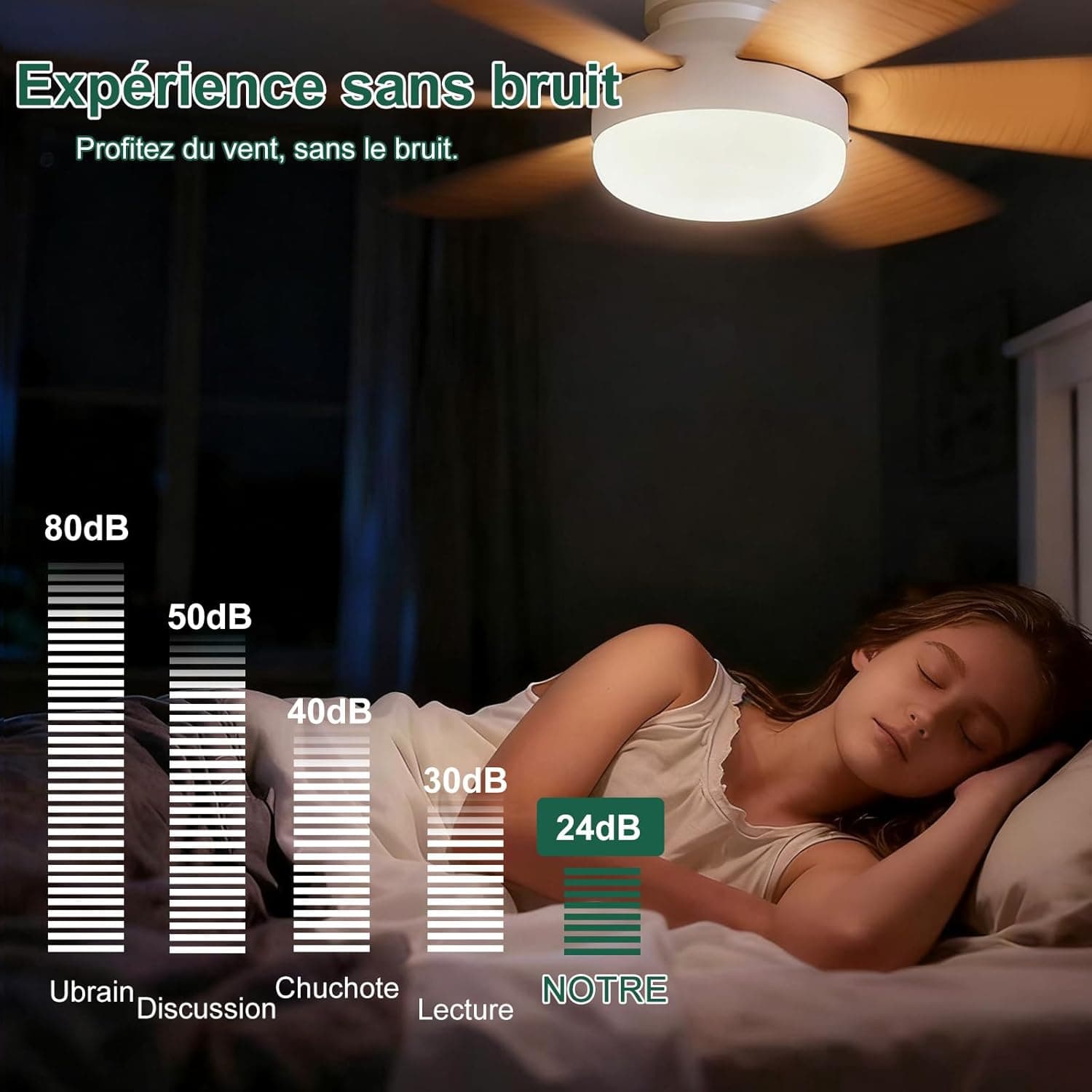 Ventilateur de Plafond avec Lumière et Telecommande, 52CM, Variateur 30W | 1800 Lumen 3000-6500K 3 Couleurs & 3 Vitesses, avec Douille E27, Petit Modèle pour Chambre, Cuisine