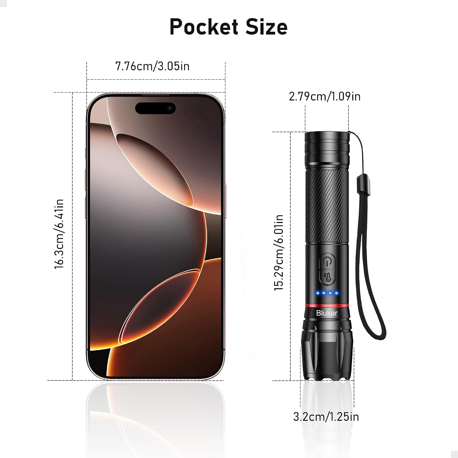 Blukar Lampe Torche LED 2 Couleurs, 2000L Lampe de Poche Ultra Puissante