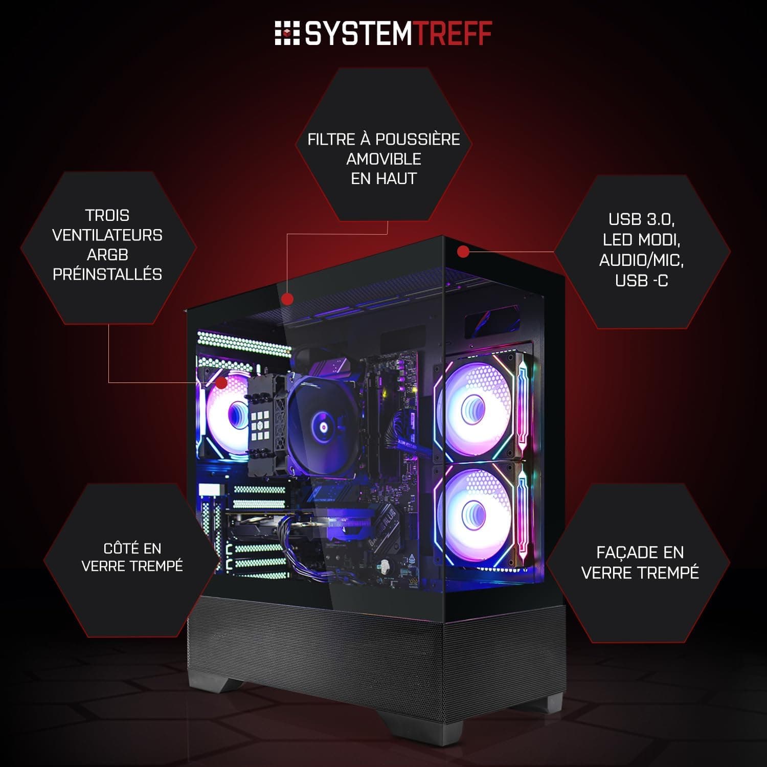 SYSTEMTREFF PC Gamer - AMD Ryzen 7 5700X - RTX 5070 12 Go