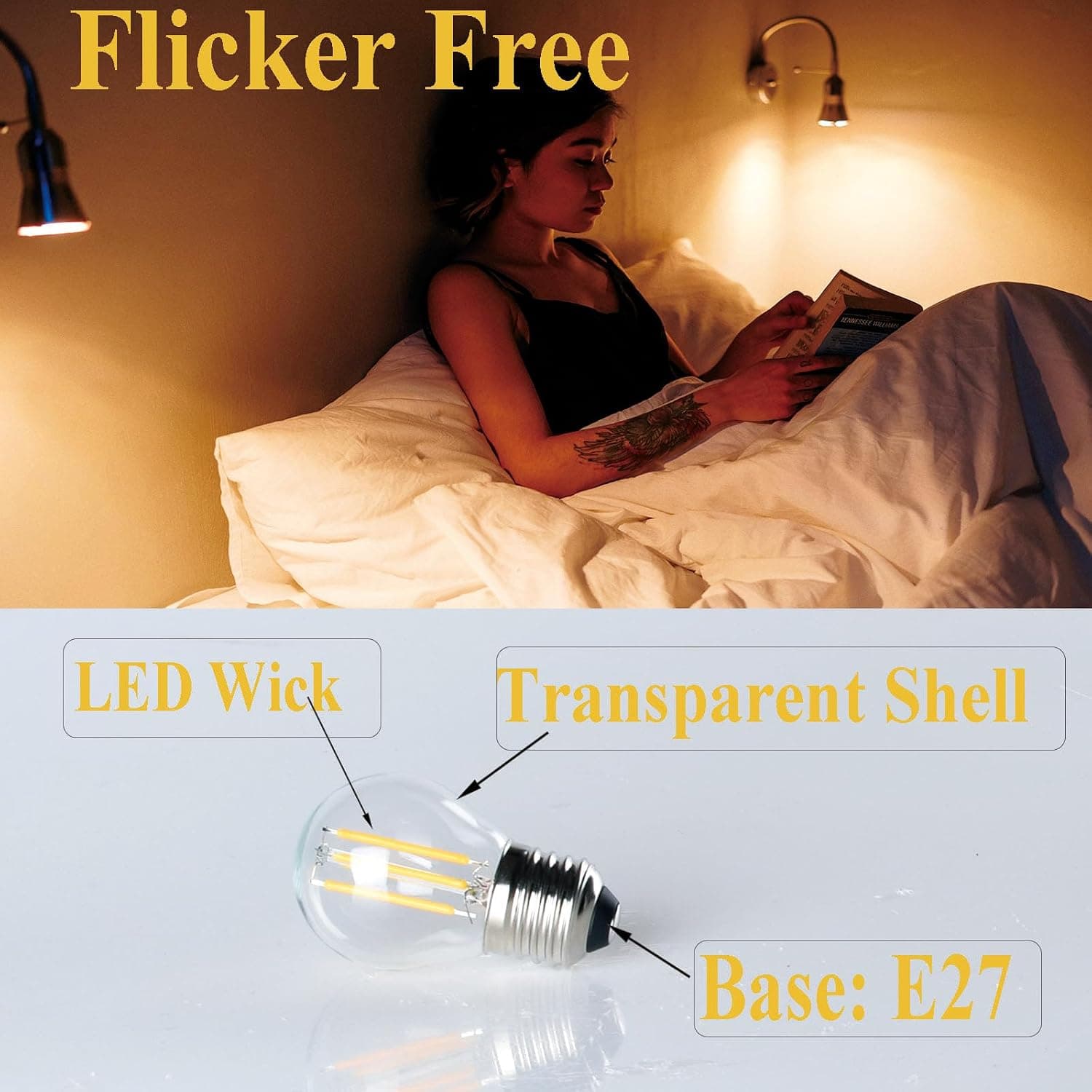 Etrogo Ampoule LED Filament E27 G45 4W Equivalent 40W 450Lm 2700K Blanc Chaud (Non Dimmable,Lot de 6)