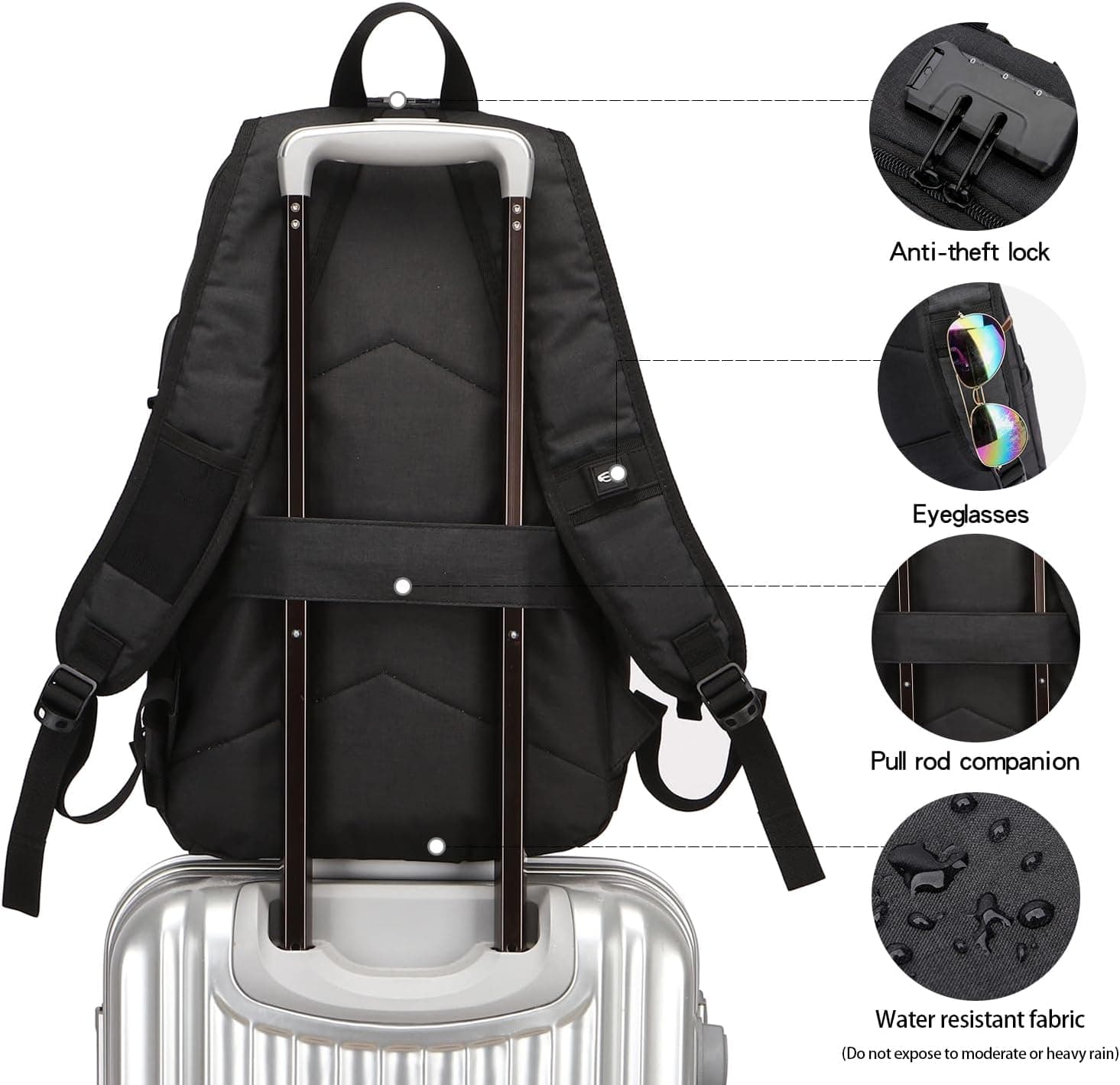 Antivol Sac à Dos Ordinateur Portable 15.6 Pouces Homme Imperméable avec USB Charging Port Sac à Dos D'affaires Sac a Dos PC Portable pour Loisirs/Affaire/Scolaire Noir