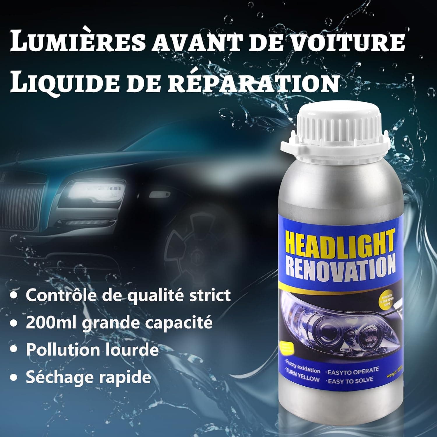 Renovateur Phare,Renovateur Phare Voiture 800G,Kit Renovation Phare Voiture,Kit Polissage Phare Voiture,Kit Restauration Phare de Voiture pour Oxydation/Jauni/Rayures/Flou
