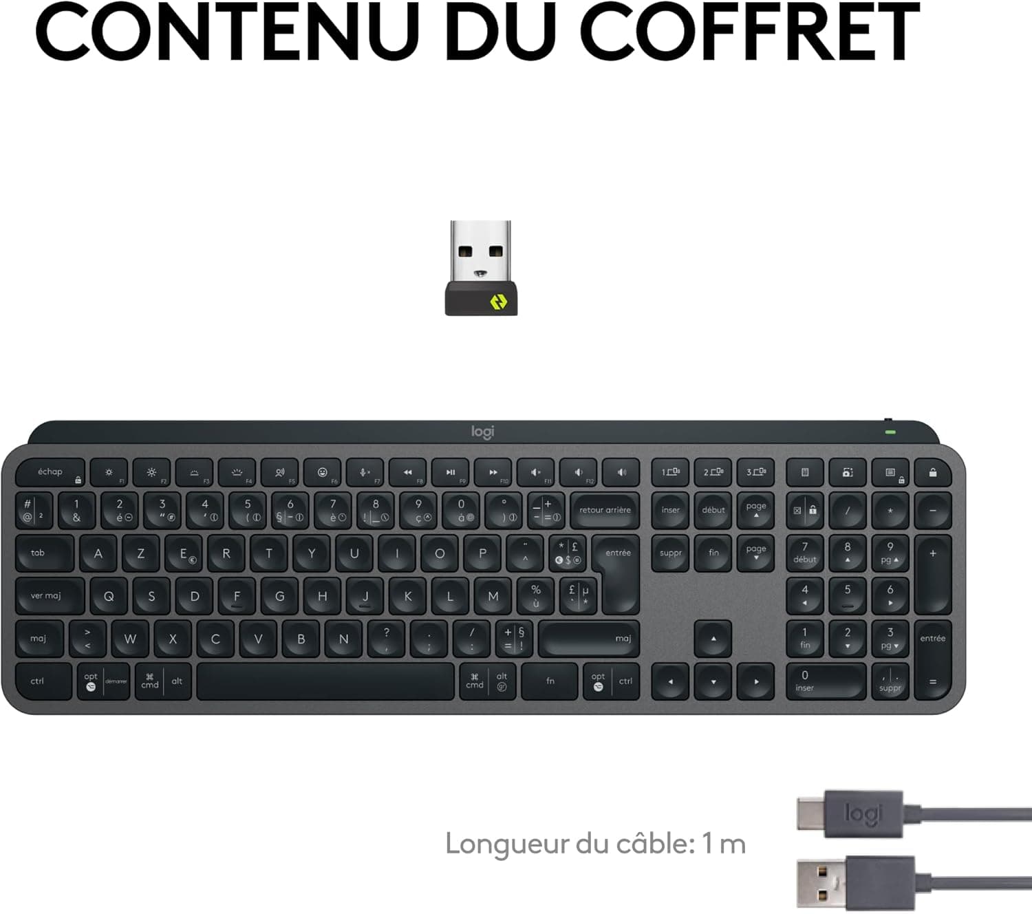 Logitech MX Keys S Clavier sans Fil Rechargeable USB C (Gris) | Clavier Silencieux, Plat, Rétroéclairé, Touches Ergonomiques, Bluetooth, Windows PC, Linux, Chrome, Mac, AZERTY Français