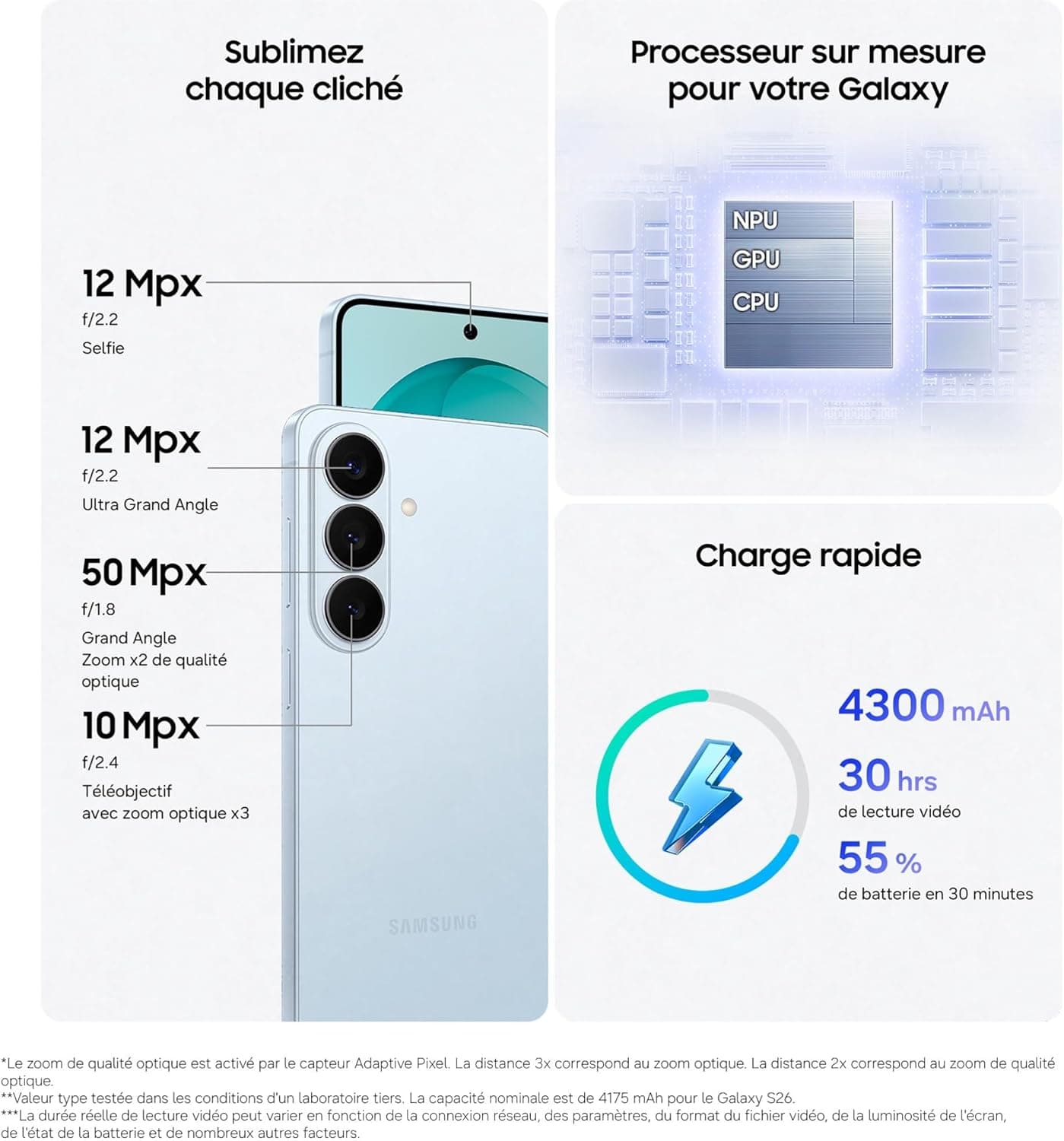 Samsung Galaxy S26, Smartphone Android 5G avec Galaxy AI, 256 Go, Chargeur Secteur Rapide 25W Inclus, Smartphone déverrouillé, Noir, Version FR