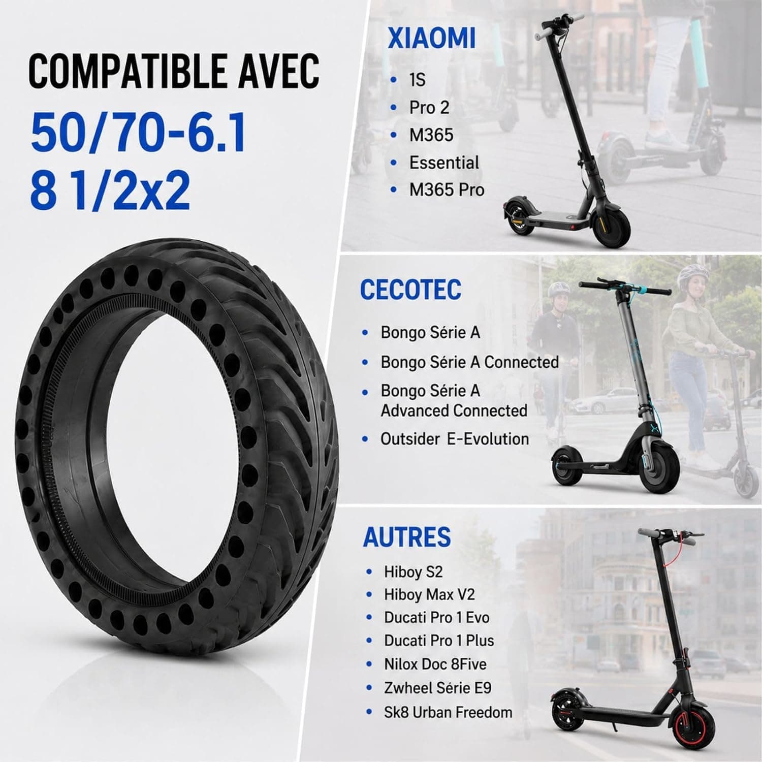 ANSENI Pneu Plein 8,5 Pouces Pneu de Remplacement Antidérapant pour Trottinette Électrique,Compatible avec Xiaomi M365/1S/Essential/Pro/Pro