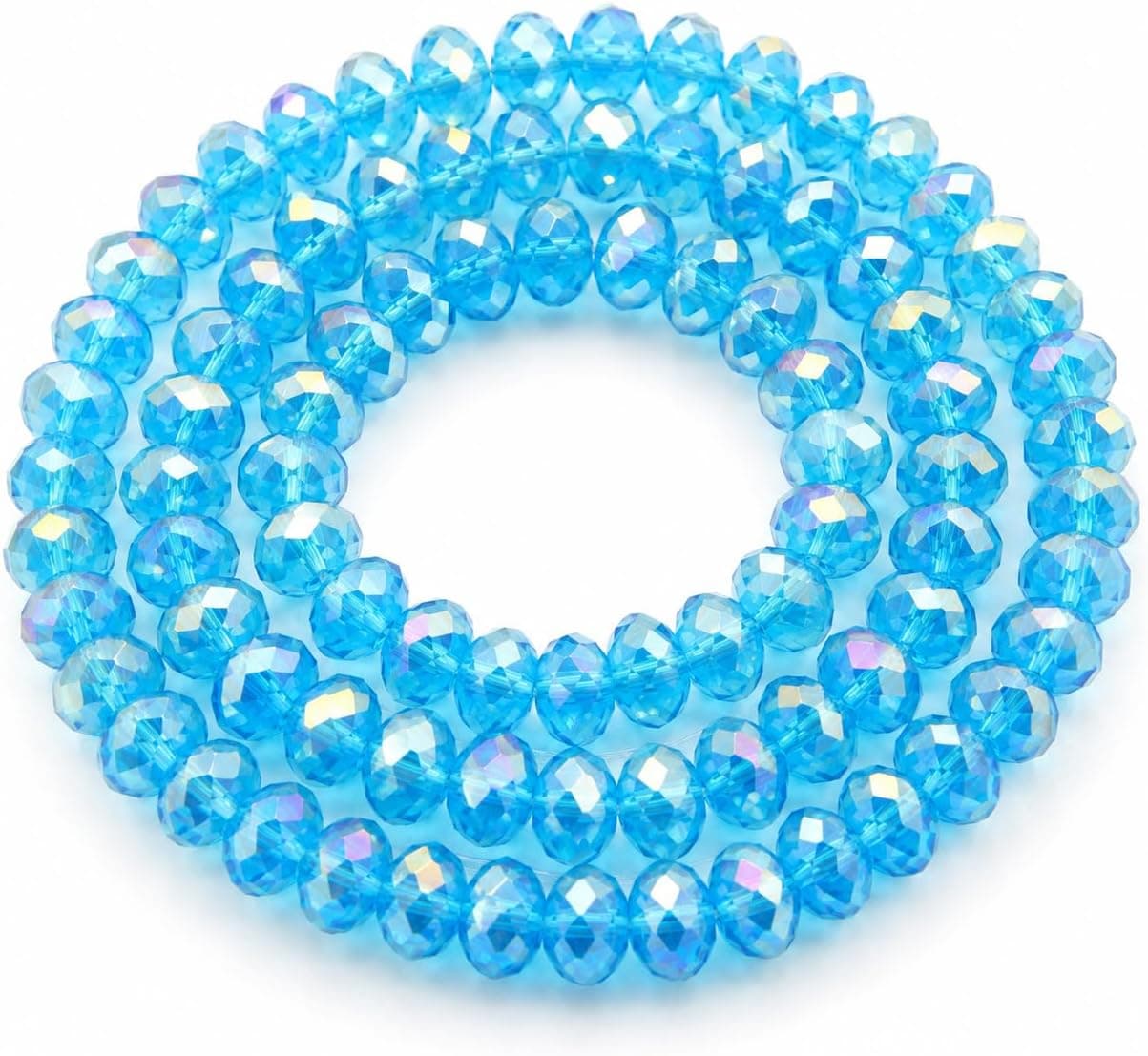 Perlin Lot de 65 perles tchèques en cristal de Bohême 8 x 6 mm, perles tchèques en verre taillé CZ, rondelles à facettes (aigue-marine AB 2x)