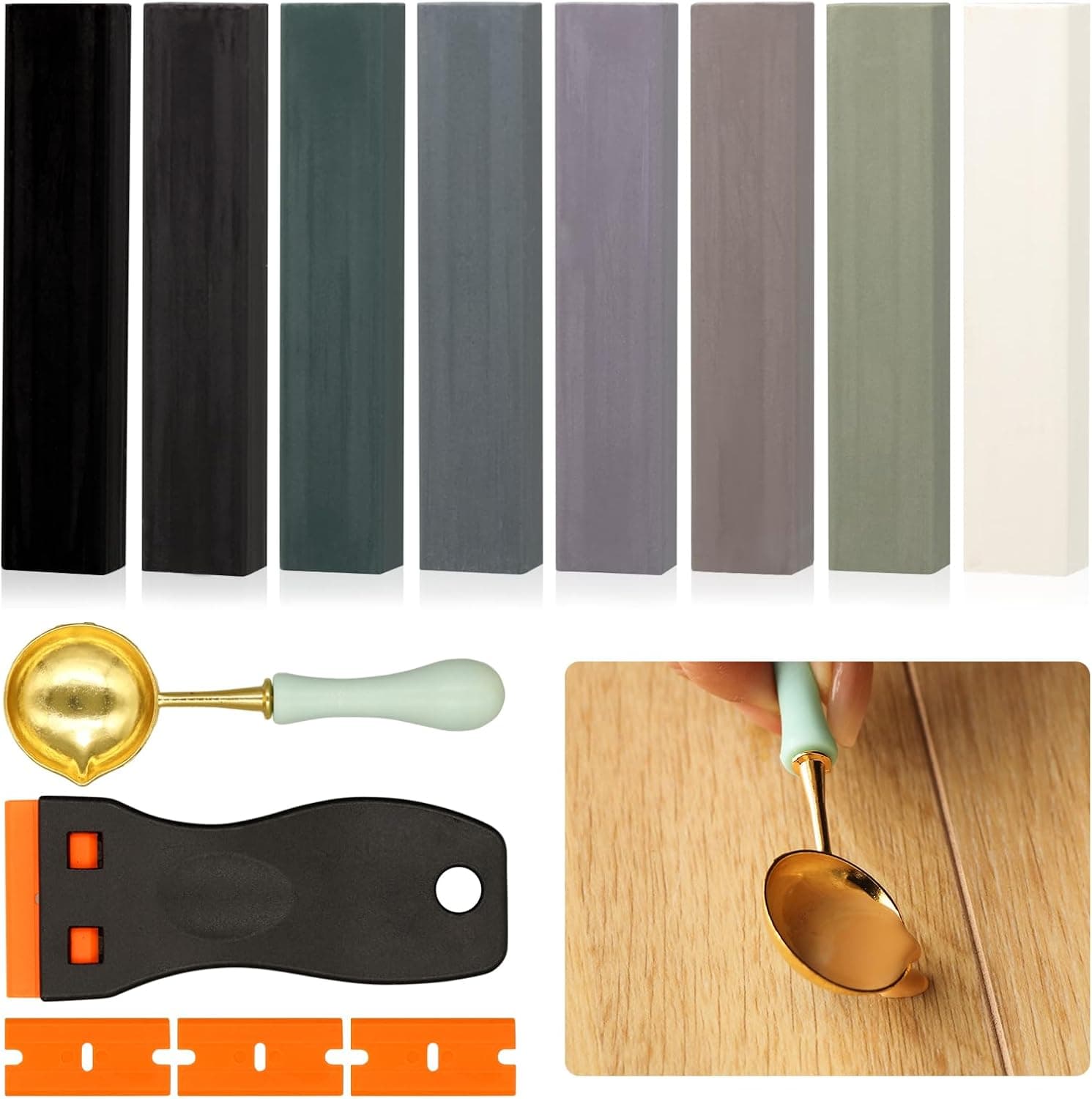 Pate a Bois 8 Couleurs Gris, Pate a Bois Rebouchage, Kit Reparation Parquet