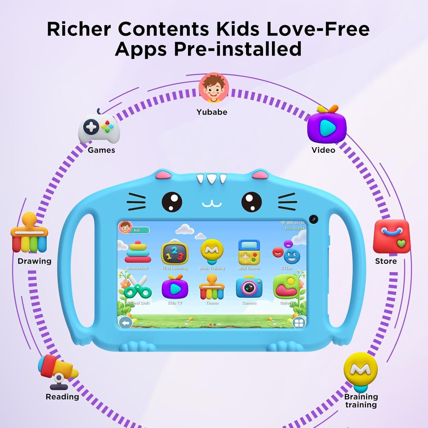 ascrecem Tablette Enfants 7 Pouces Tablette Tactile Enfant avec WiFi 2Go RAM 32Go ROM Android Tablette Educative avec Contrôle Parental Jeux Éducatifs Étui Antichoc de 3-14 Ans Garçon Fille (Bleu)