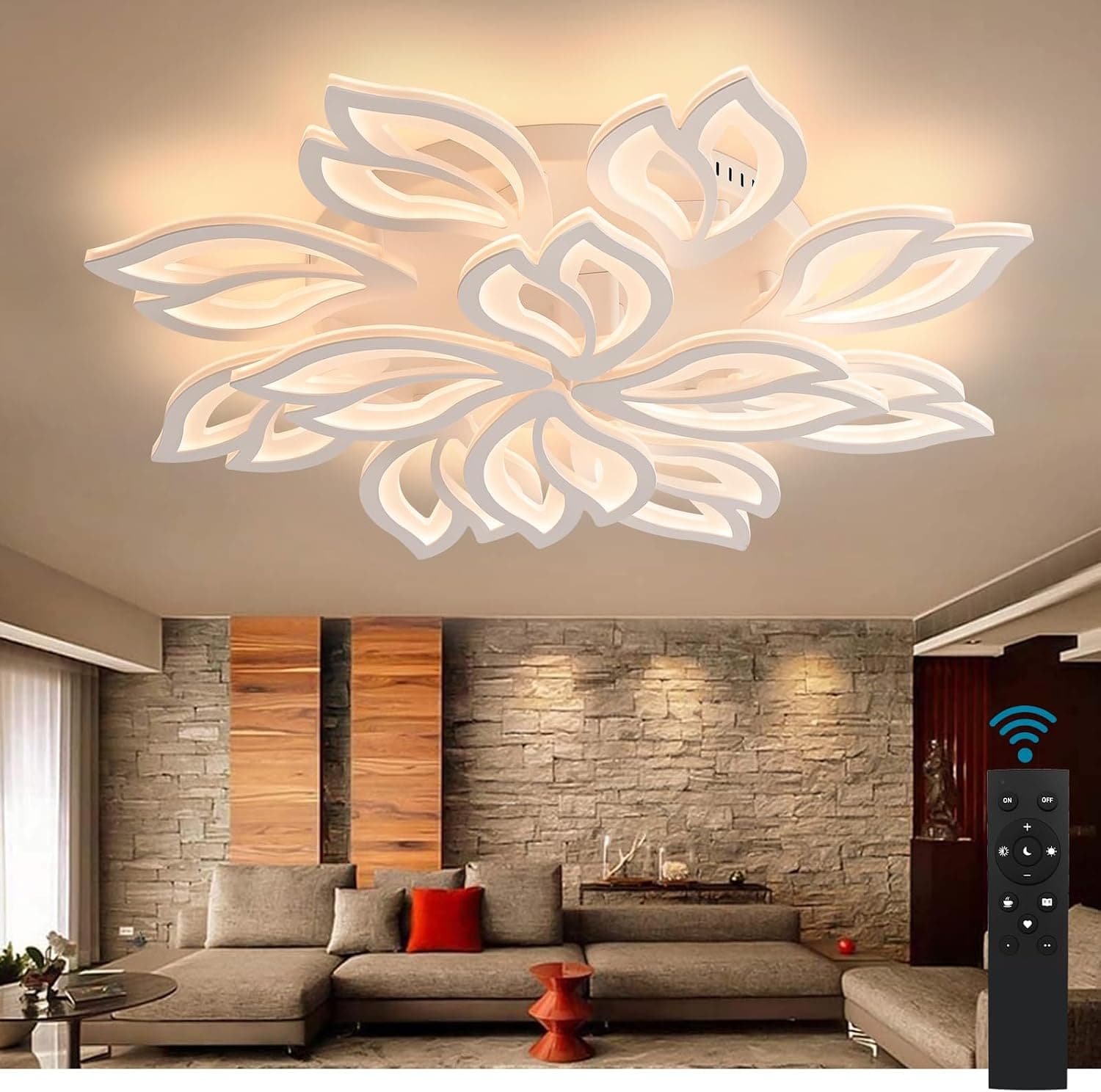 Sky angle Plafonnier LED avec télécommande, lampe de chambre à coucher à intensité variable, plafonnier de salon créatif en forme de fleur