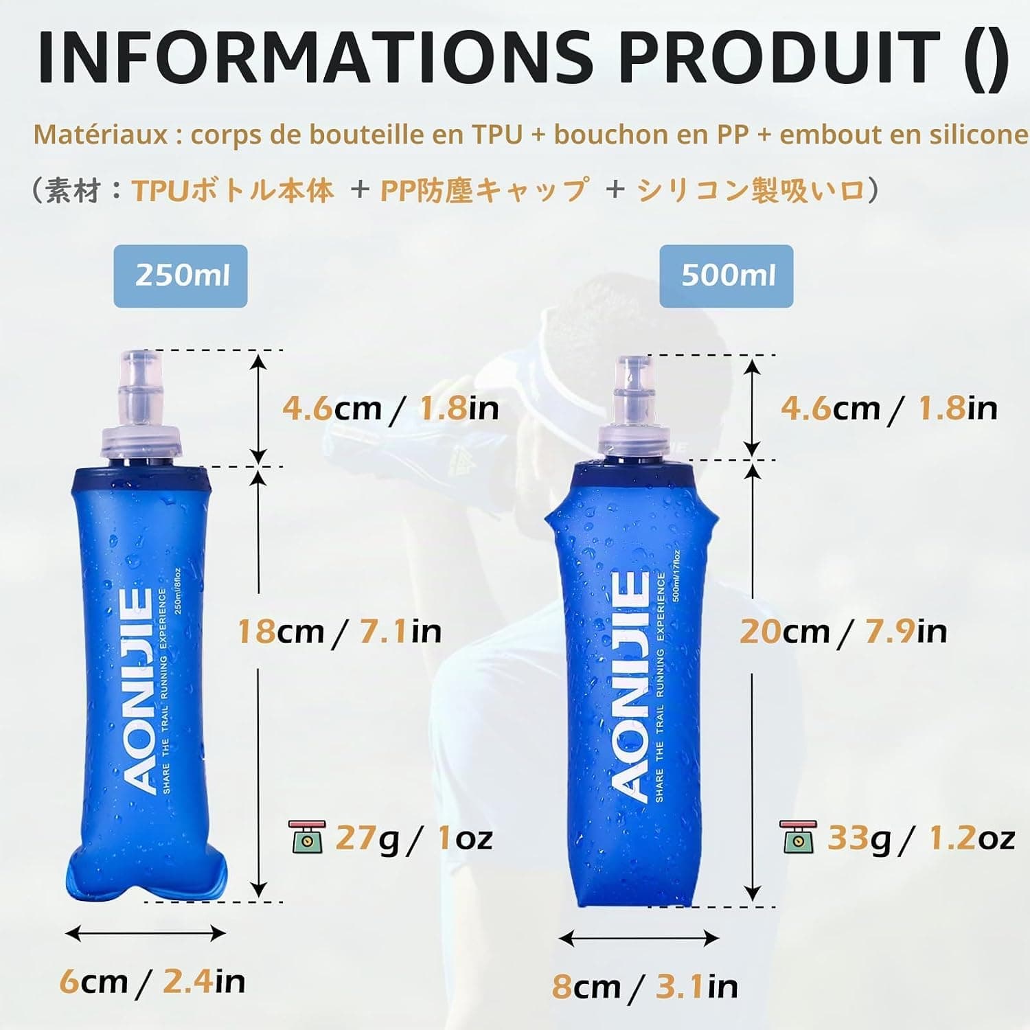 TRIWONDER Gourde Souple Pliable Running Bouteille d'eau | Flasque, Poche Hydratation, Réservoir d'eau, Sport Utilisation en Extérieur