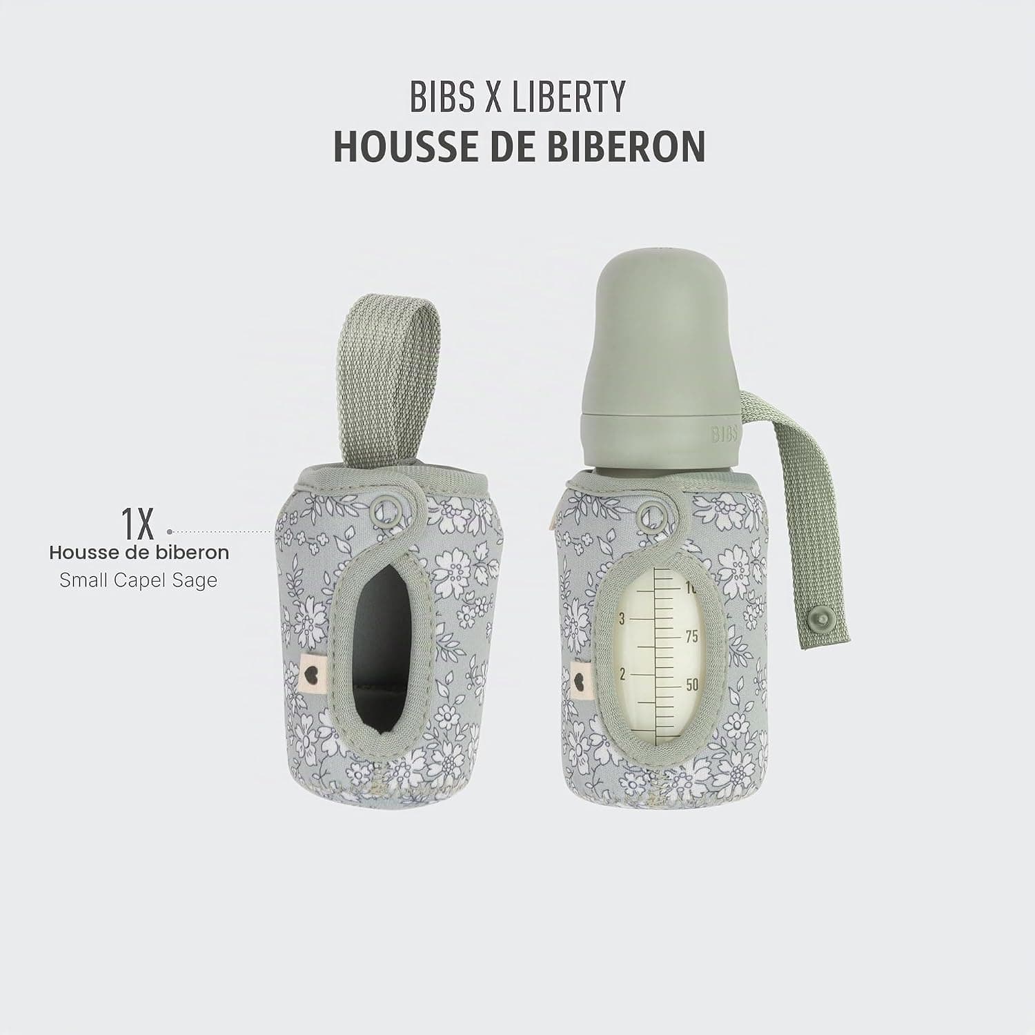 BIBS x LIBERTY Housse pour biberon, 110 ml, Capel Sage | Protection en néoprène | Compatible BIBS | Design LIBERTY | Lavable | Fabriqué au Danemark