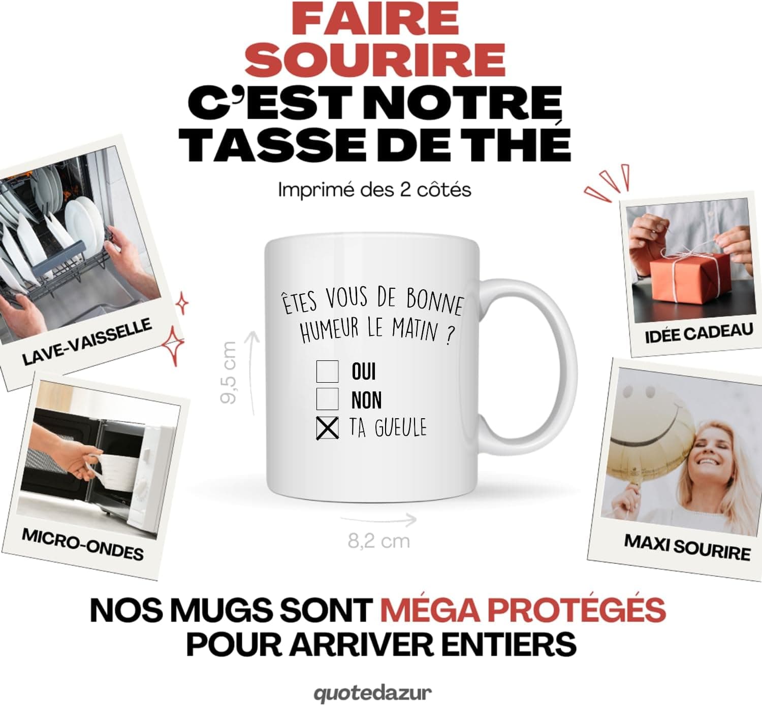 quotedazur Café-Croissant - Mug Personnalisable Texte Photo Humour Êtes-Vous De Bonne Humeur Le Matin Oui Non - Cadeau Noël Original Drôle Anniversaire Tasse Collègue Homme Femme - Blanc/Céramique