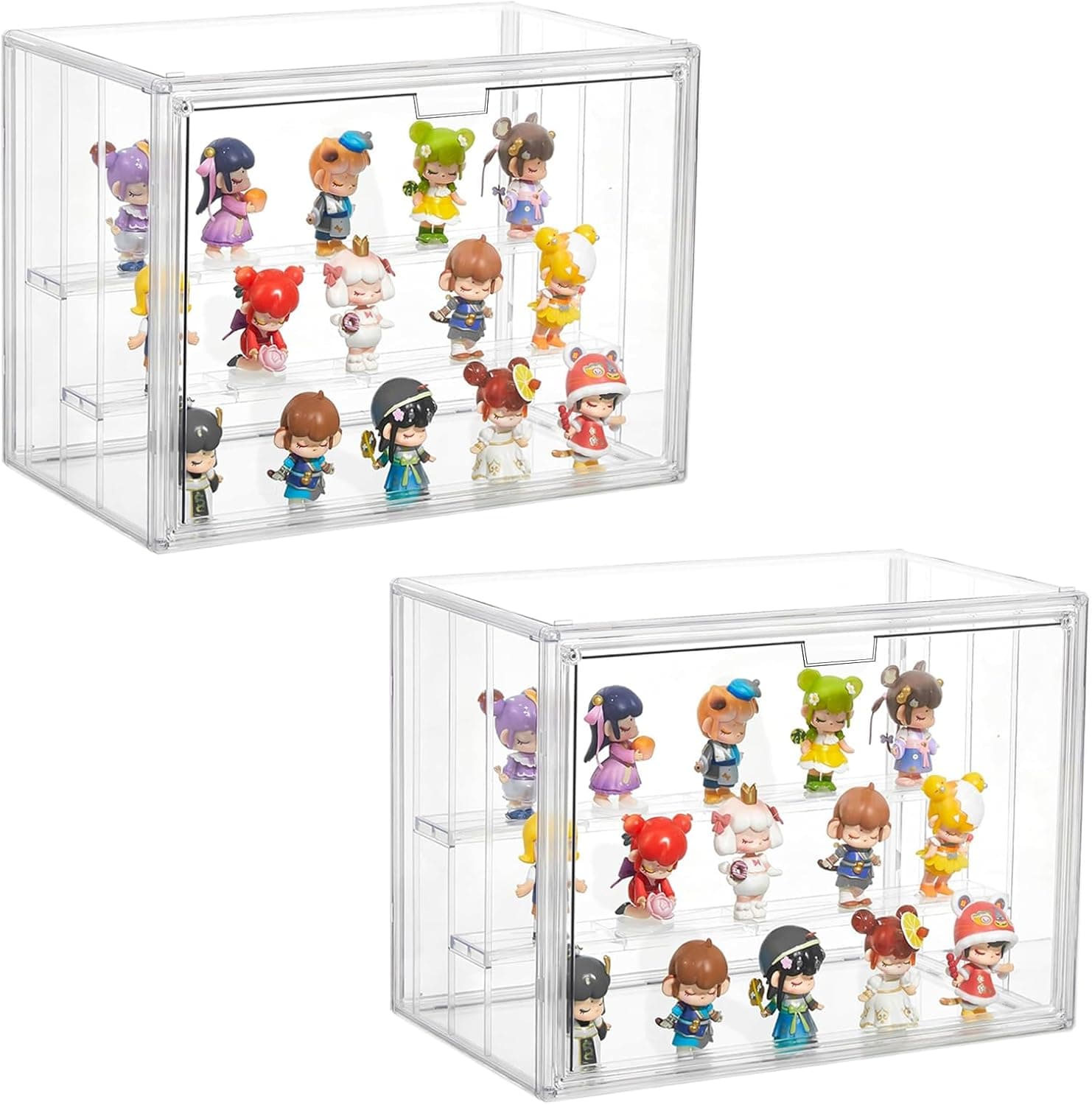 2Pcs Vitrine en Transparent - Vitrine pour Collection, Boîte de Présentation Transparent pour Figurines d'action,Mini Figurines, Objets de Collection, DIY Protection Anti-poussière (27.5x21x18cm)