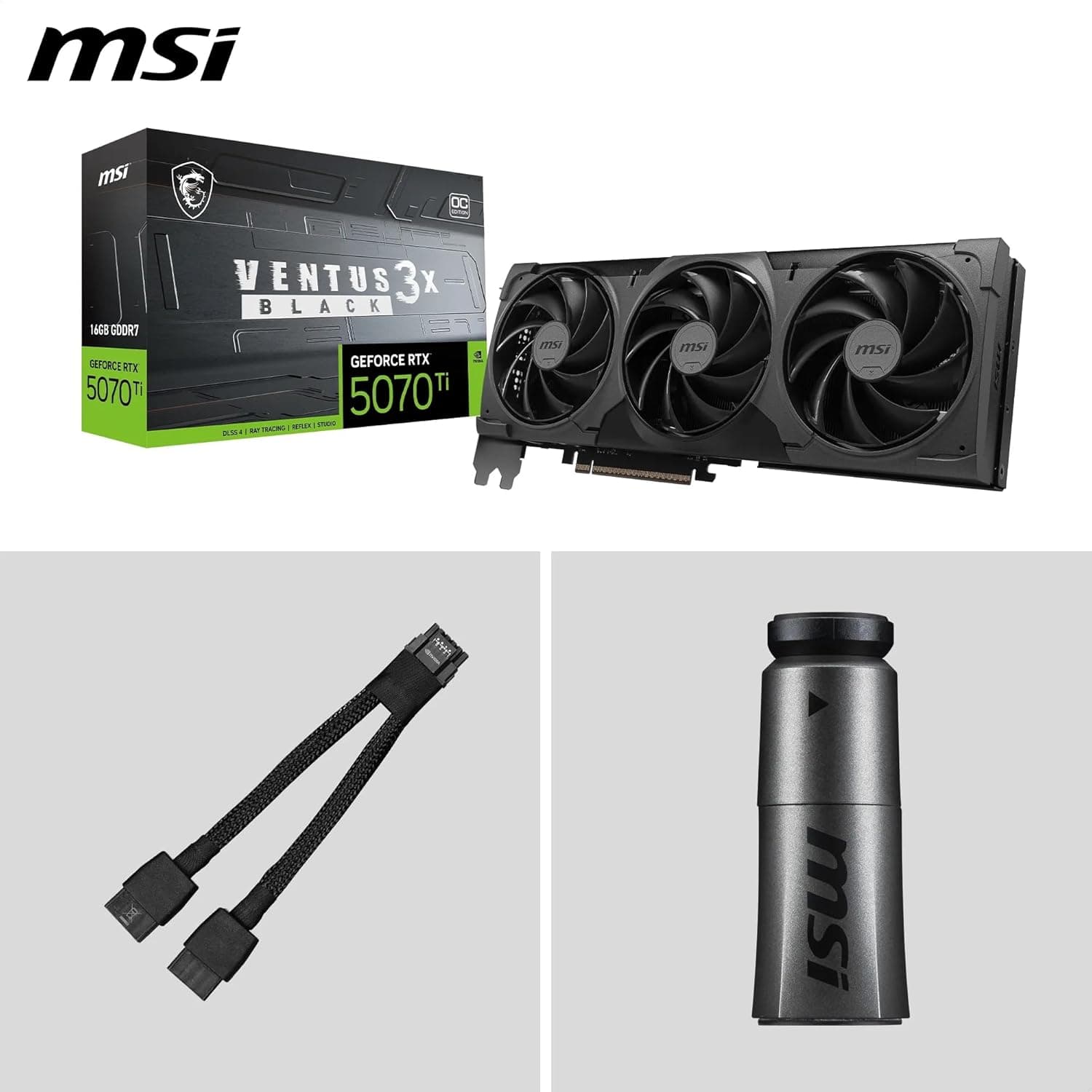 MSI NVIDIA GeForce RTX 5080 16G Ventus 3X OC Black Carte Graphique | 16 Go GDDR7 (30 GB/s, 256-bit), PCIe 5.0, triple ventilateur (3 ventilateurs TORX 5.0), HDMI 2.1b, DisplayPort 2.1b