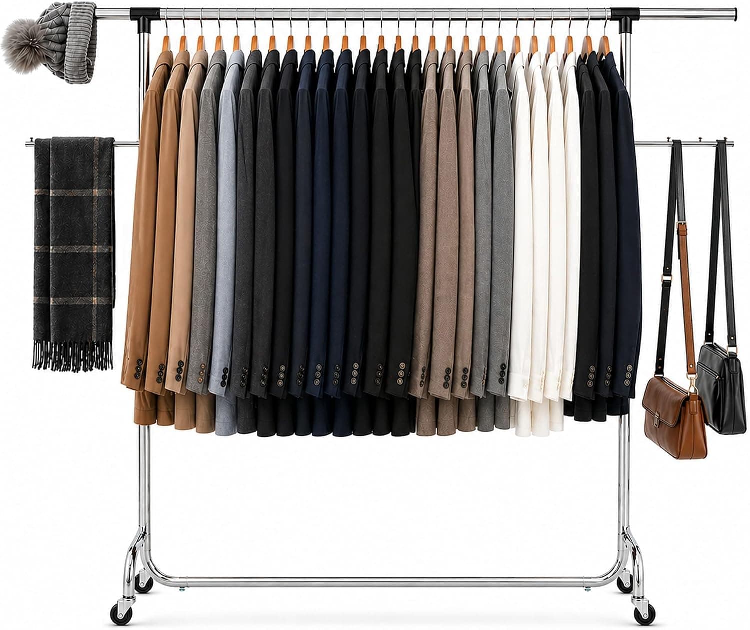 Tatkraft Falcon Portant Vêtement Solide, Extensible, avec roulettes, Chromé