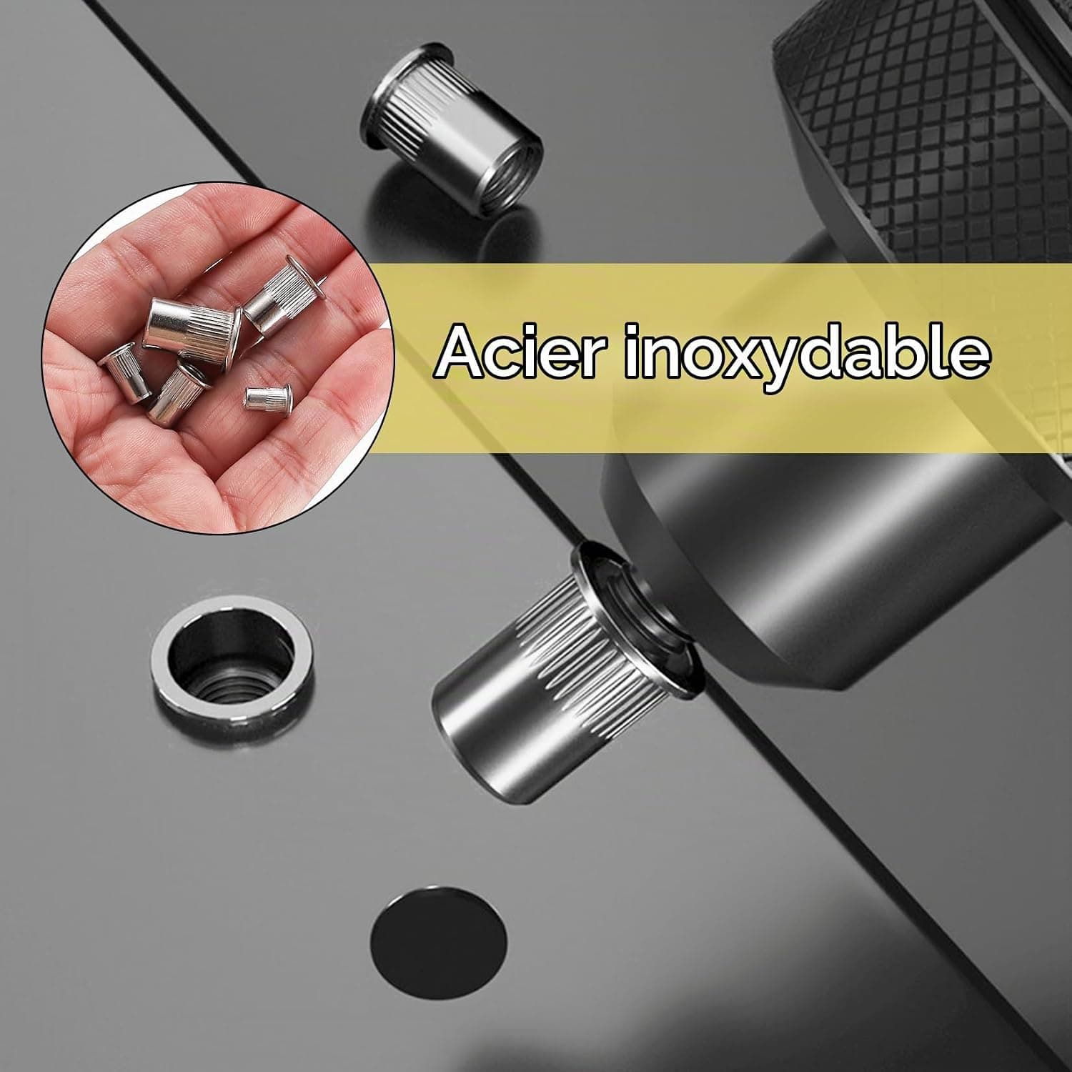165 Pièces Écrou à Rivet, Écrous à Rivets, M3 M4 M5 M6 M8 Écrous Fileté à Tête Plate, Écrous à Riveter à Insert Fileté en Acier Inox, Inserts Filetés pour Métal, Bois, Aluminium