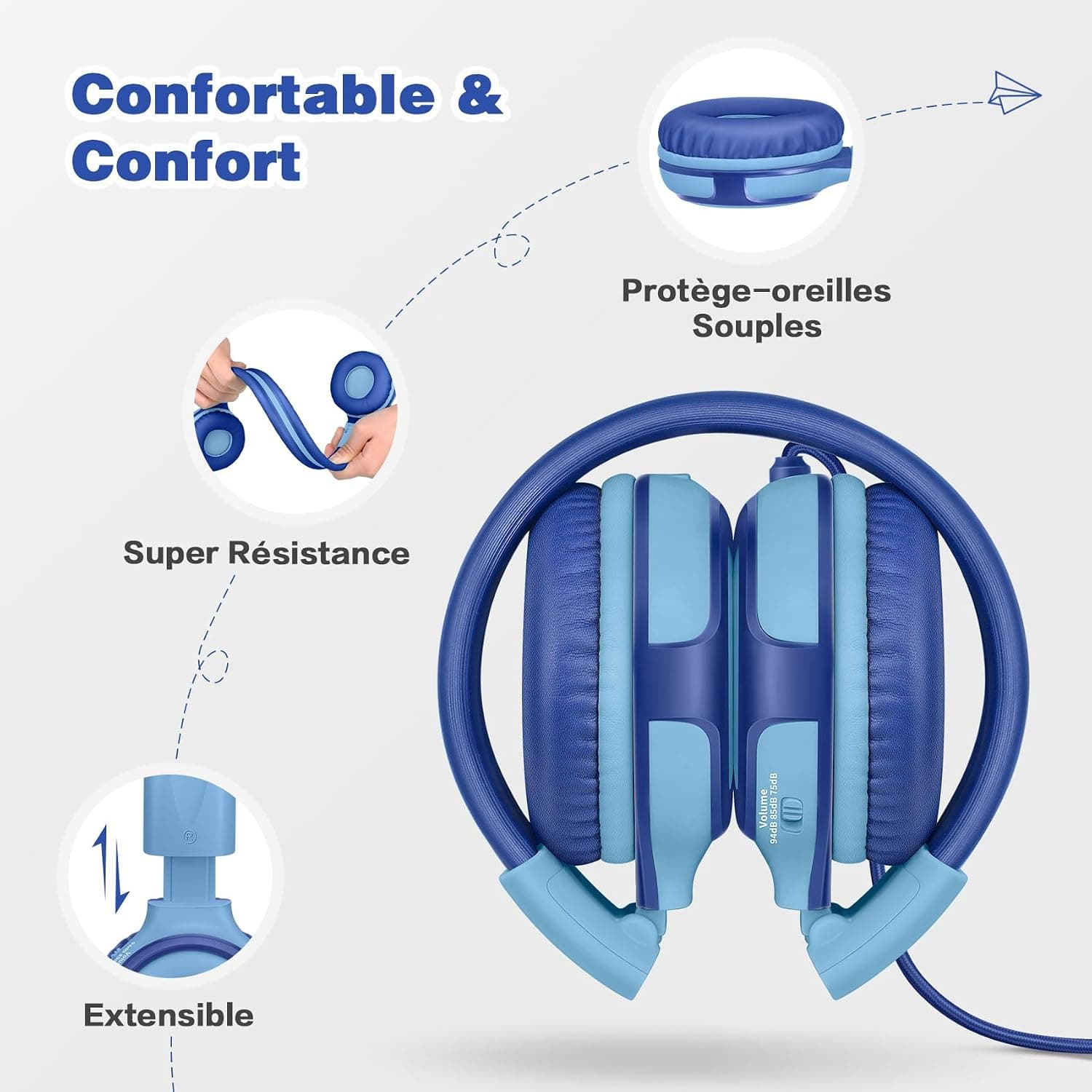 SIMOLIO Manyshare Casque Audio Enfant avec Microphone, Limite de Volume
