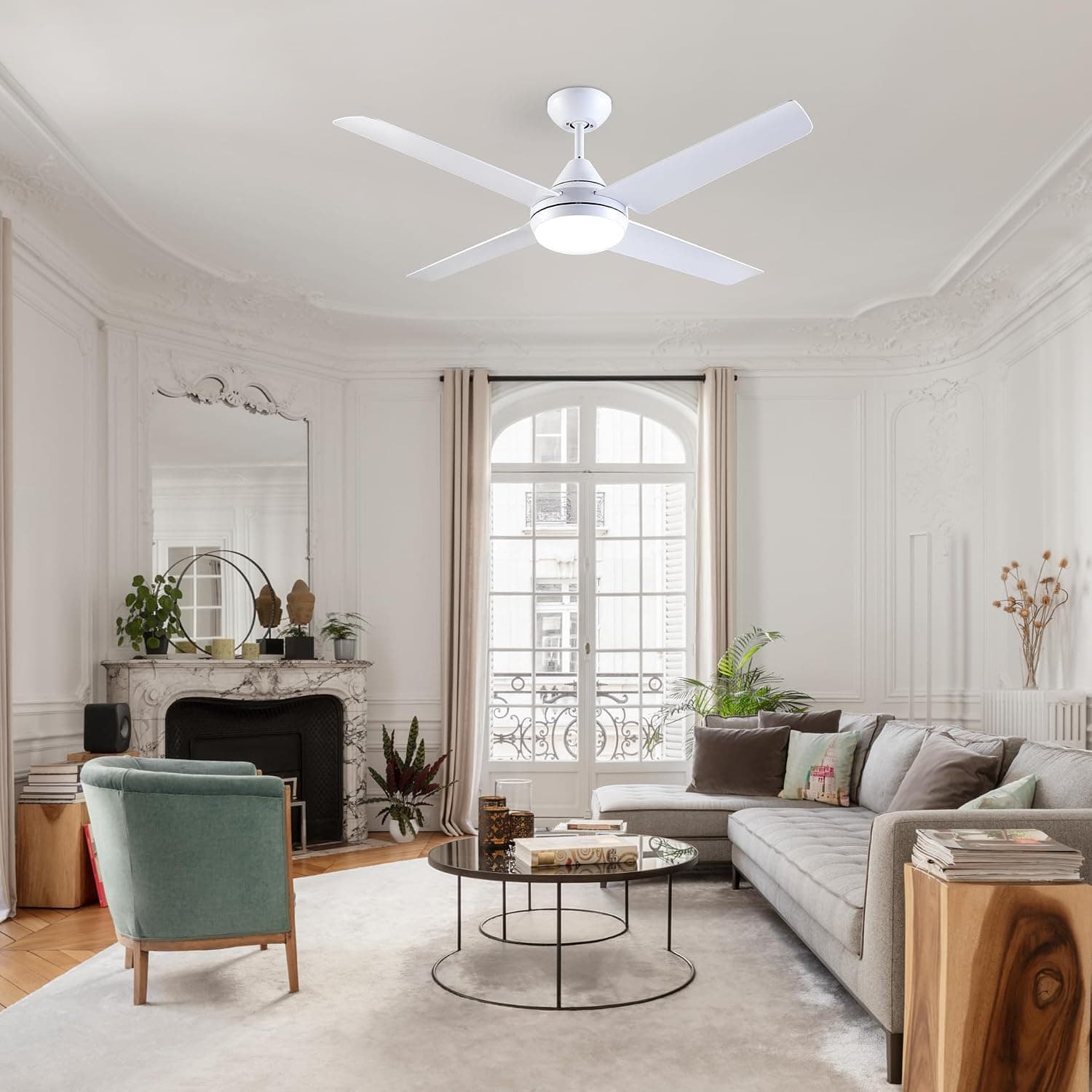 Newday 122CM Ventilateur de Plafond 4 Pale Blanc avec Lumiere Silencieux
