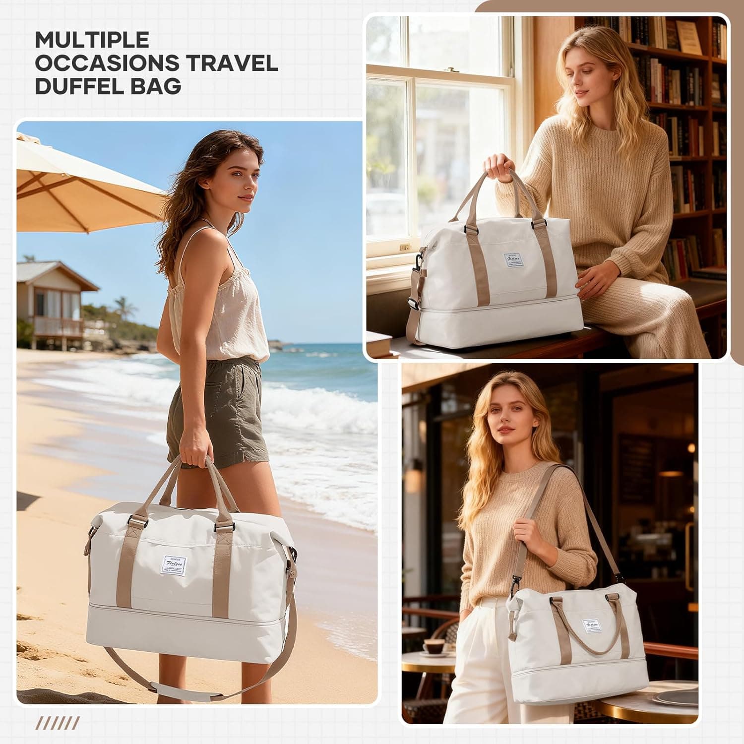 Sac de Voyage 45x36x20 pour Easyjet,Bagage à Main Léger, Sac fourre-Tout de Sport Imperméable pour Week-End avec Compartiment à Chaussures pour Travel Gym Danse,A01-Beige Marron