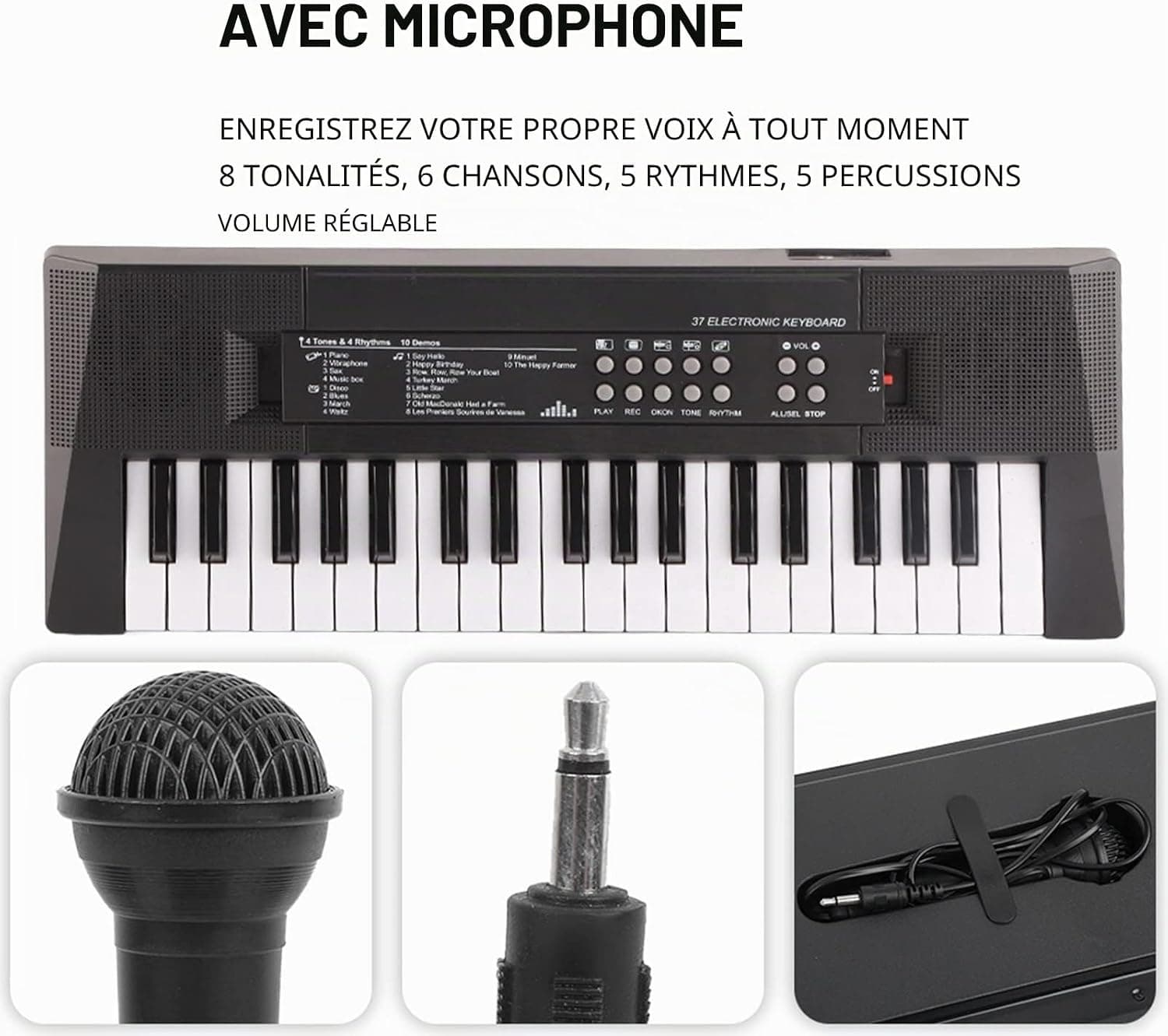 Clavier de musique de piano professionnel et exquis à 37 touches de 16,1 pouces * 5,9 pouces * 1,6 pouces, adapté aux amateurs de musique