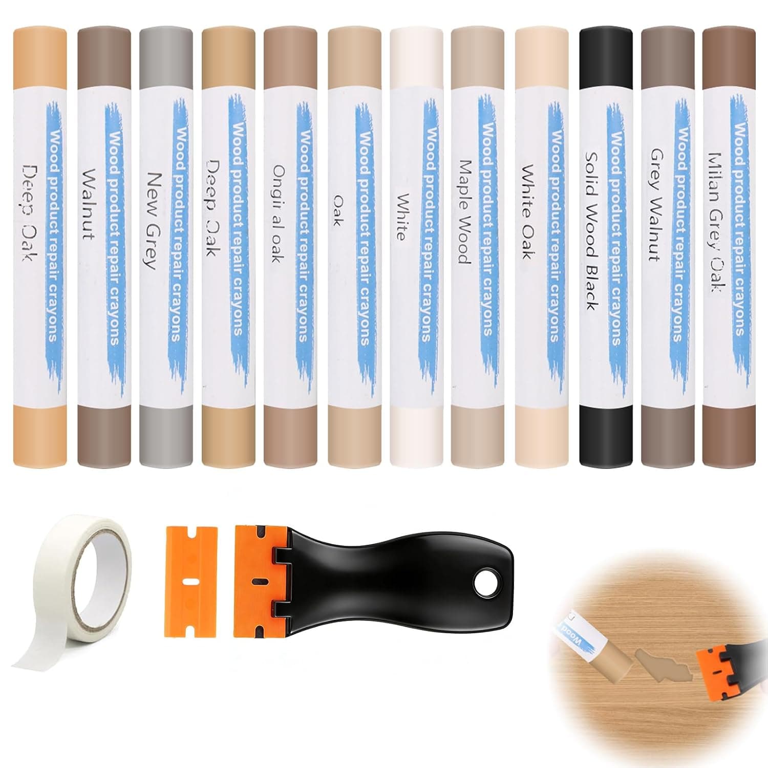 Kit de Réparation Parquet et Carrelage 12 Couleurs, Cire à Bois