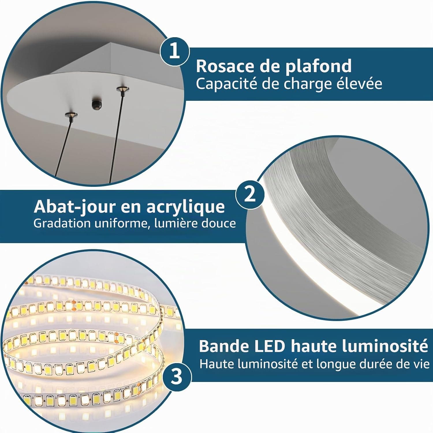110cm Suspension Moderne Ovale Ajustable avec Télécommande, Luminosité Réglable de 10%-100%, Anti-Éblouissement avec Fonction Mémoire/Hauteur Ajustable