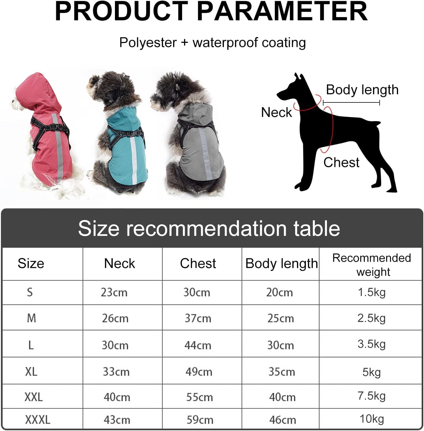 PETCUTE Manteau avec Harnais, avec Capuchon, 100% étanche, Coupe-Vent, avec Bandes Réfléchissantes, Respirant