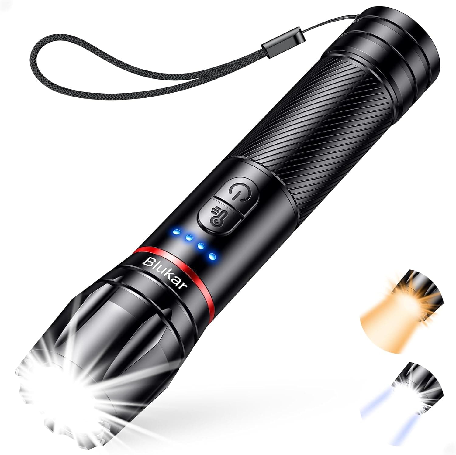 Blukar Lampe Torche LED 2 Couleurs, 2000L Lampe de Poche Ultra Puissante