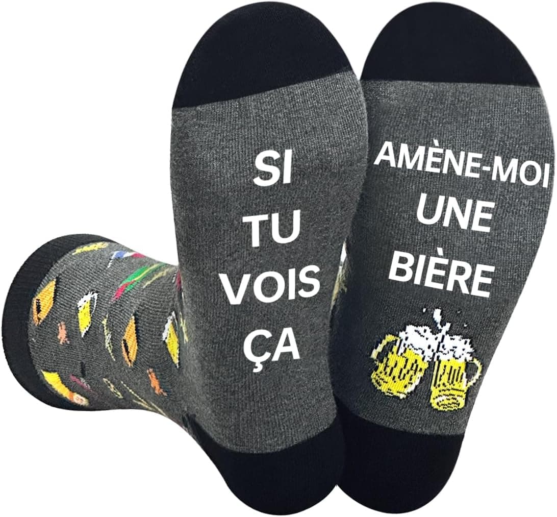 Chaussettes Homme Humour Rigolotes 39-46 Cadeau Homme Rigolo | Idée cadeau originale avec motifs bière et styles amusants, parfaite pour Noël, anniversaire ou fêtes spéciales.