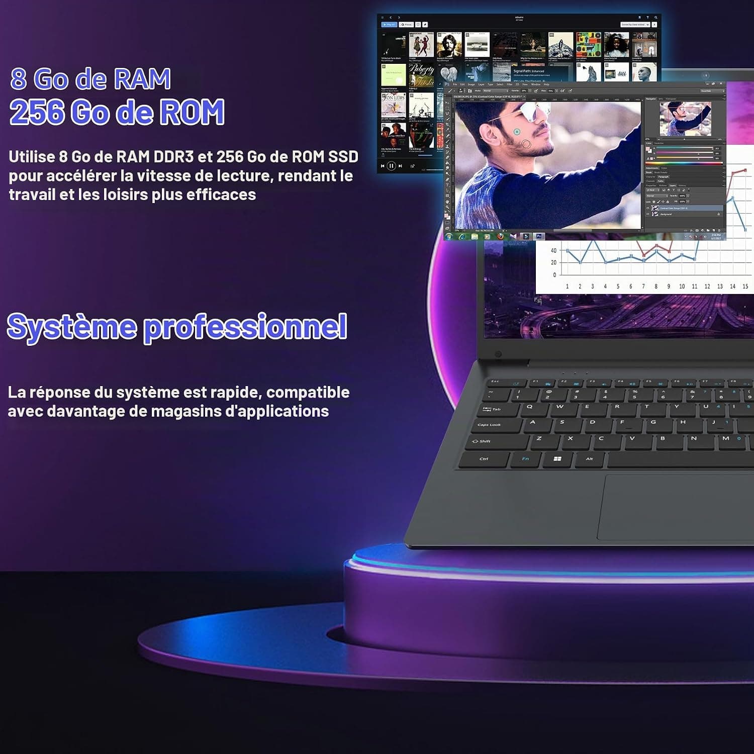 PC Portable 14 pouces FHD, Processeur Core i7, 8 Go RAM, 256 Go SSD