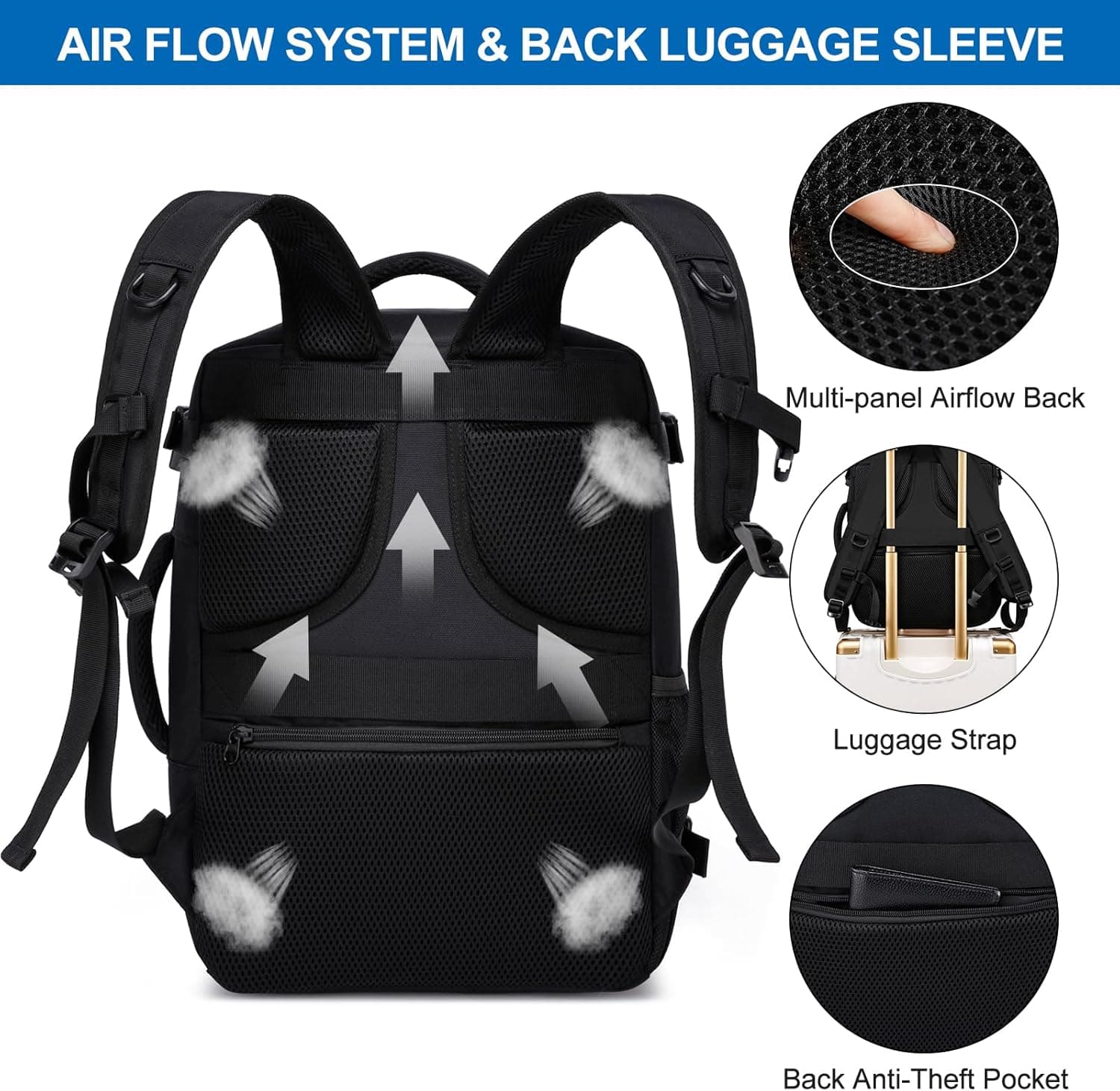 WENIG Bagage Cabine 40x30x20 pour Ryanair Sac à Dos Voyage Cabine Avion pour Wizzair Eurowings 24L Bagage à Main avec USB Charging Port Sac à Dos Ordinateur Portable 14 Pouces Homme Femme Noir