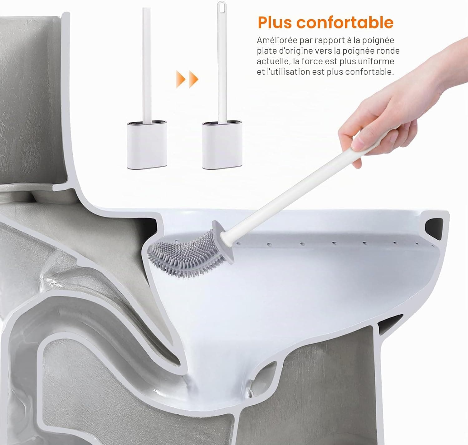Ibergrif Brosse Toilettes WC Silicone et Supports, Balai Toilette WC Blanc