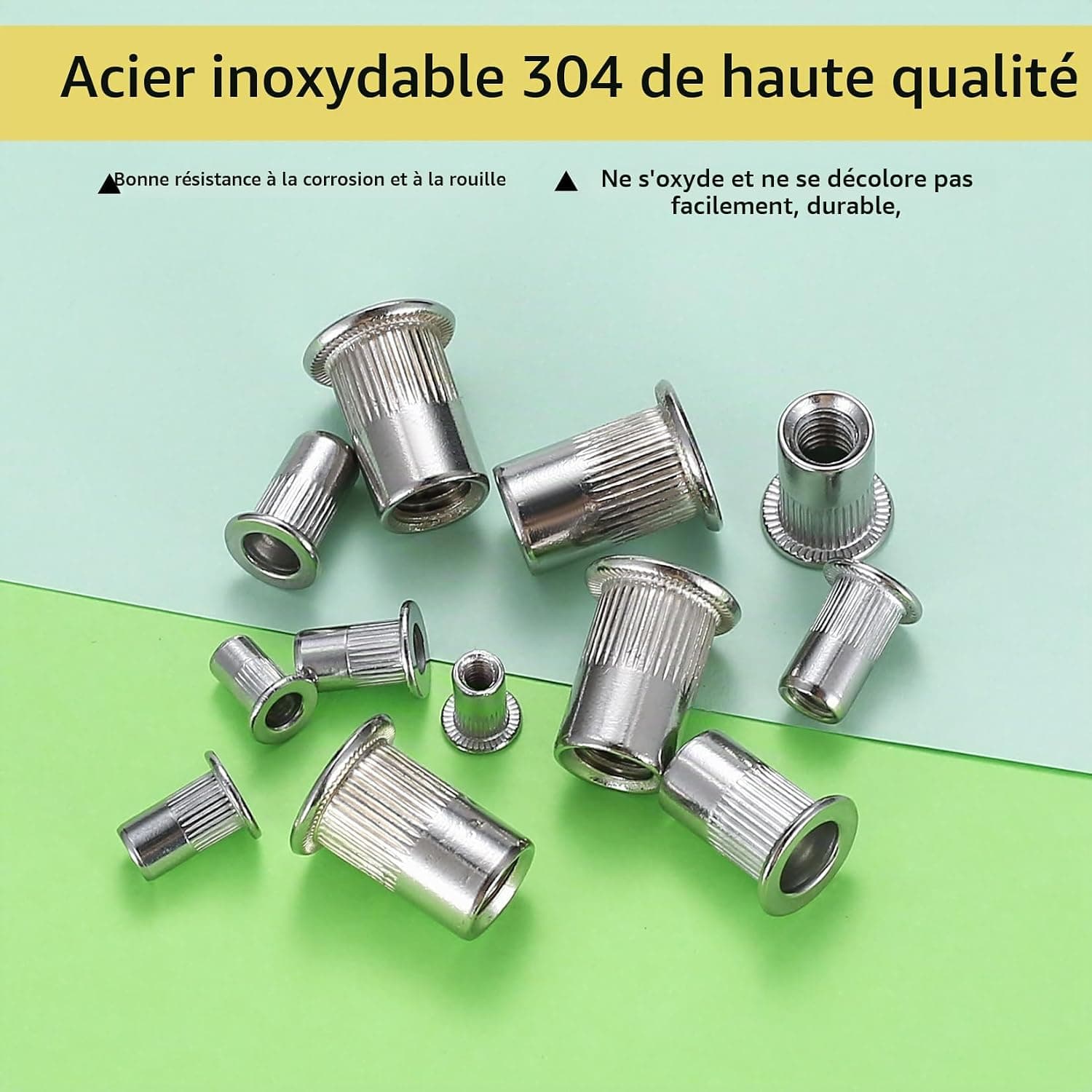 165 Pièces Écrou à Rivet, Écrous à Rivets, M3 M4 M5 M6 M8 Écrous Fileté à Tête Plate, Écrous à Riveter à Insert Fileté en Acier Inox, Inserts Filetés pour Métal, Bois, Aluminium