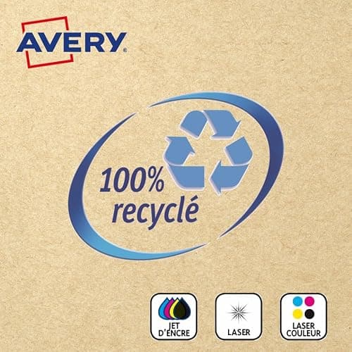 AVERY Pochette 100 Étiquettes Autocollantes Rectangulaires Papier Kraft Marron 80x50 mm Personnalisables Imprimables Laser Jet d'Encre Copieur