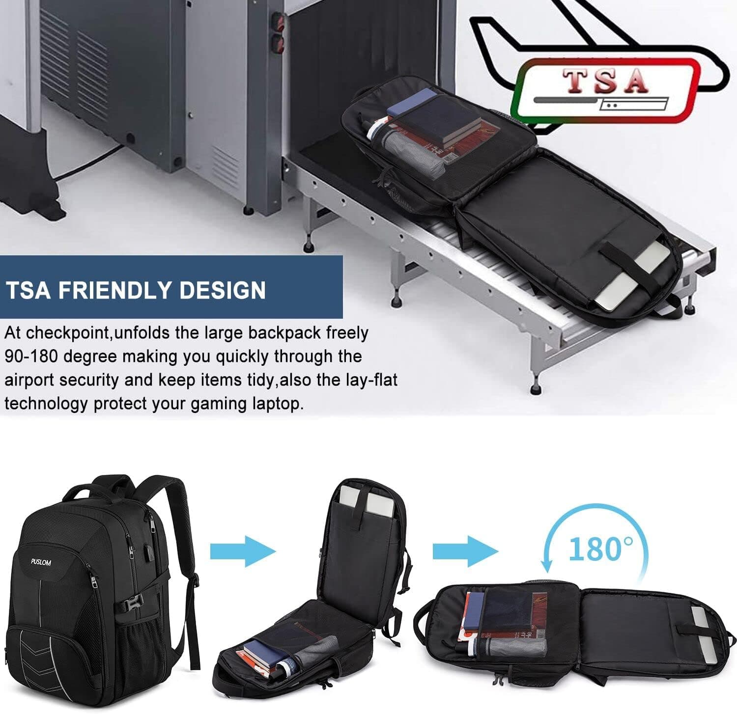 Sac à Dos Homme Grand 55L 18.4 Pouces Antivol Imperméable avec Chargement USB pour Ordinateur Portable Voyage Affaires Loisir Scolaire Collège - Noir