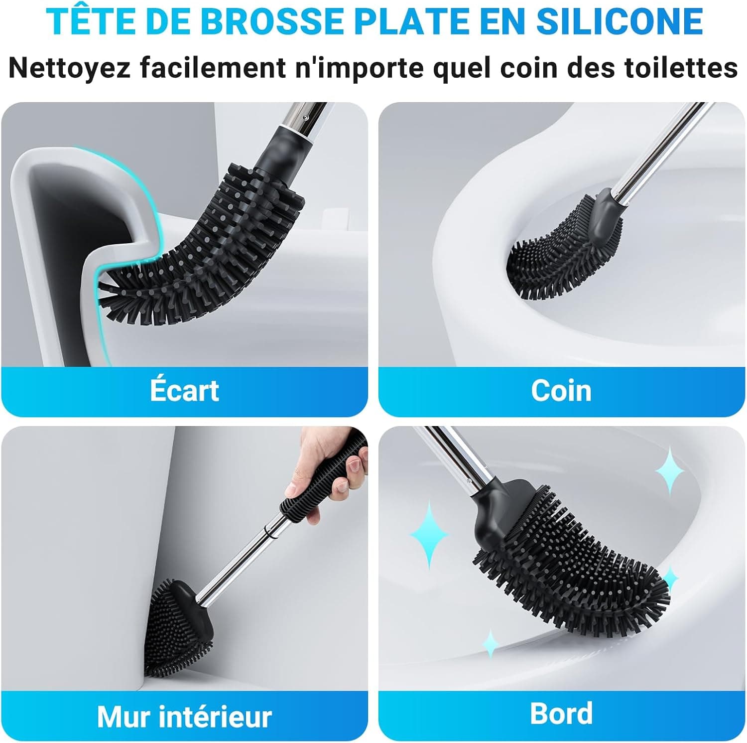 Fowooyen Brosse Toilettes WC Silicone, Balayette avec Support, Noir