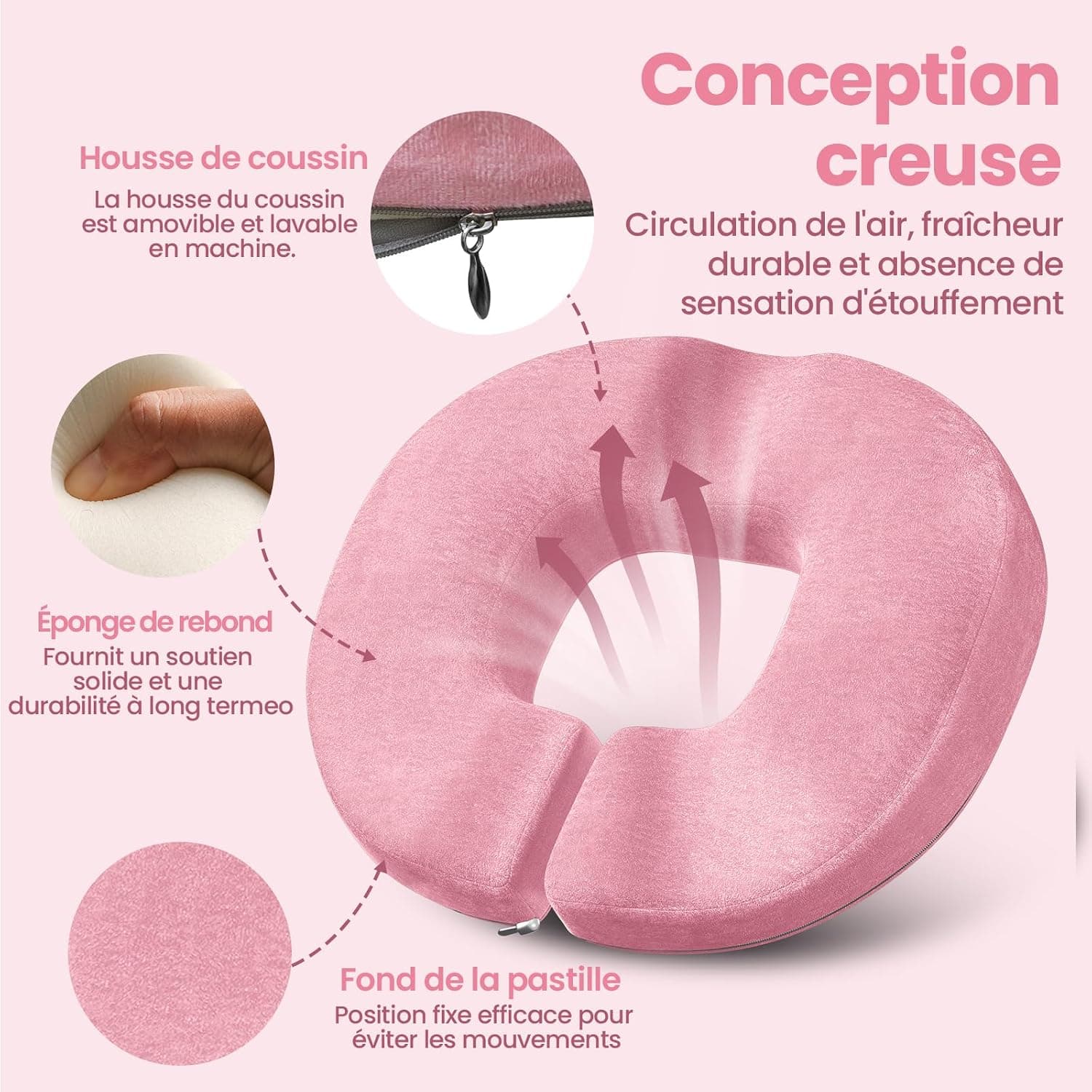 Benazcap Coussin Donut pour Chaise de Bureau, Siège de Voiture, Fauteuil Roulant, Coussin de Siège en Mousse à Mémoire de Forme par des Innovations Ergonomiques pour Sciatique, Grossesse, Post-Partum