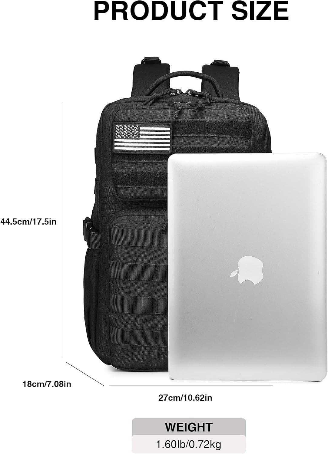 Sac à dos tactique militaire pour homme - Étanche - Sac d'assaut de 3 jours - Sac Molle avec porte-bouteille d'eau, Noir , 25L