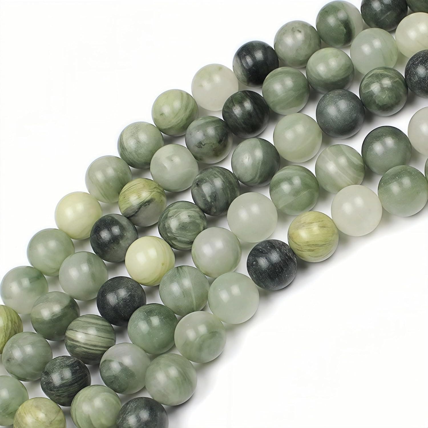MJDCB 6mm 60 pièces Jade Vert Gazon Perle Pierre Naturelle Ronde en Vrac Perles Semi Precieuse pour Fabrication de Bijoux de Bracelets et de Colliers