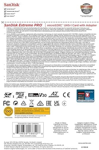 SanDisk 128 Go Extreme PRO microSDXC carte + adaptateur SD + RescuePro Deluxe jusqu'à 200 Mo/s avec des performances applicatives A2 UHS-I Class 10 U3 V30