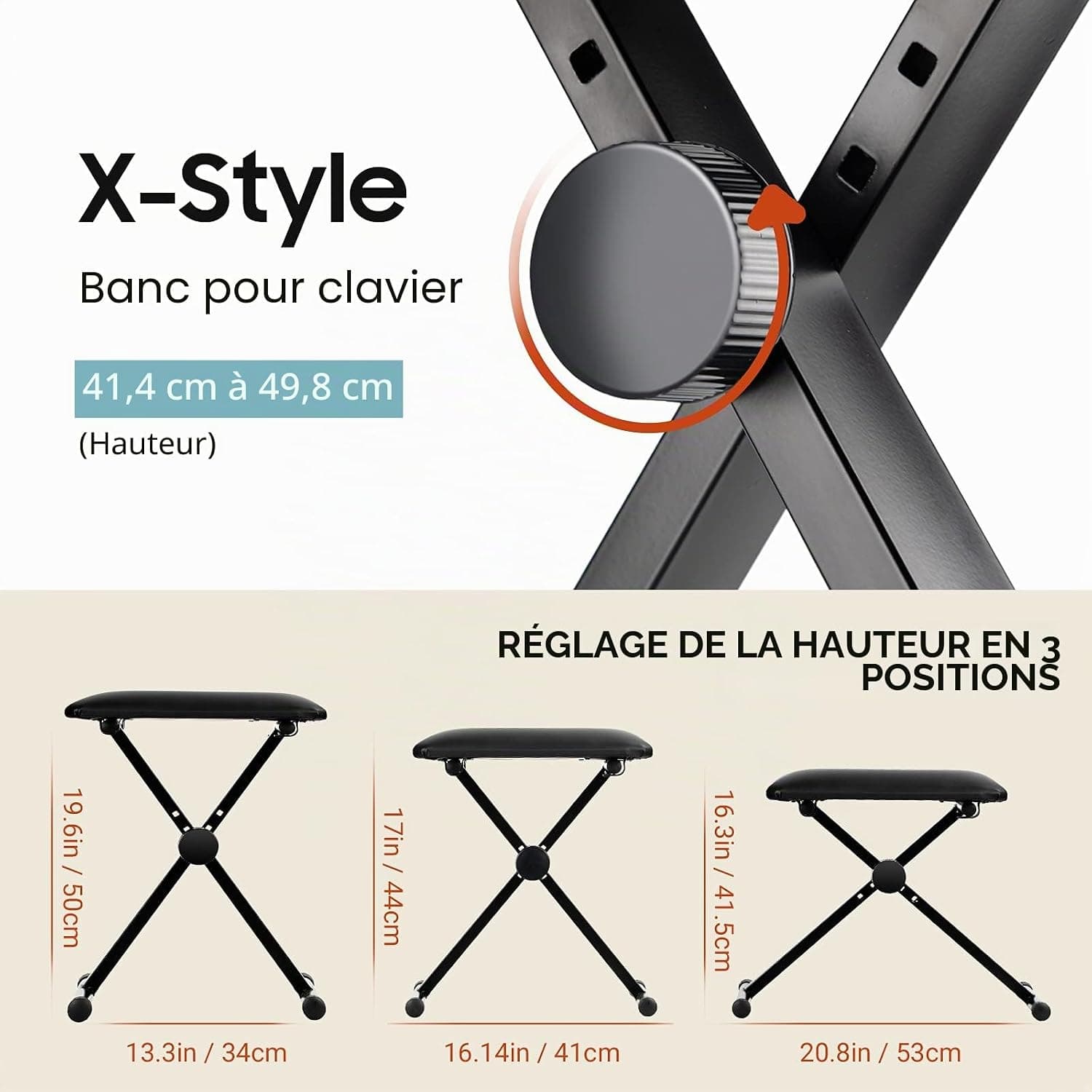 CAHAYA Tabouret Piano Réglable pour Clavier et Piano Numérique | Banc de Piano, stable, hauteur réglable, charge 168 kg, pliable, compatible clavier électronique, studio et maison