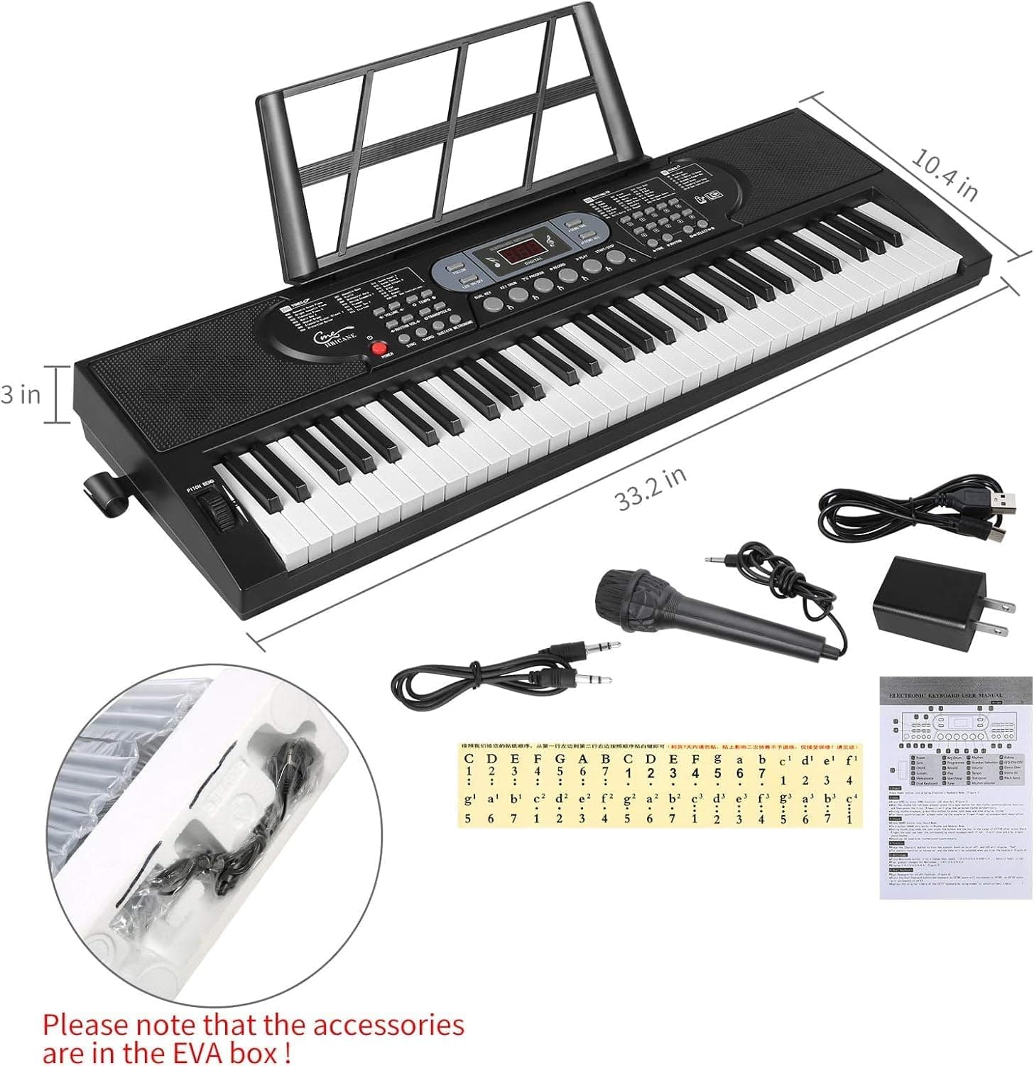 61 touches clavier de Piano avec Microphone Piano Note autocollant alimentation support de musique électronique numérique clavier cadeau pour débutant garçons filles