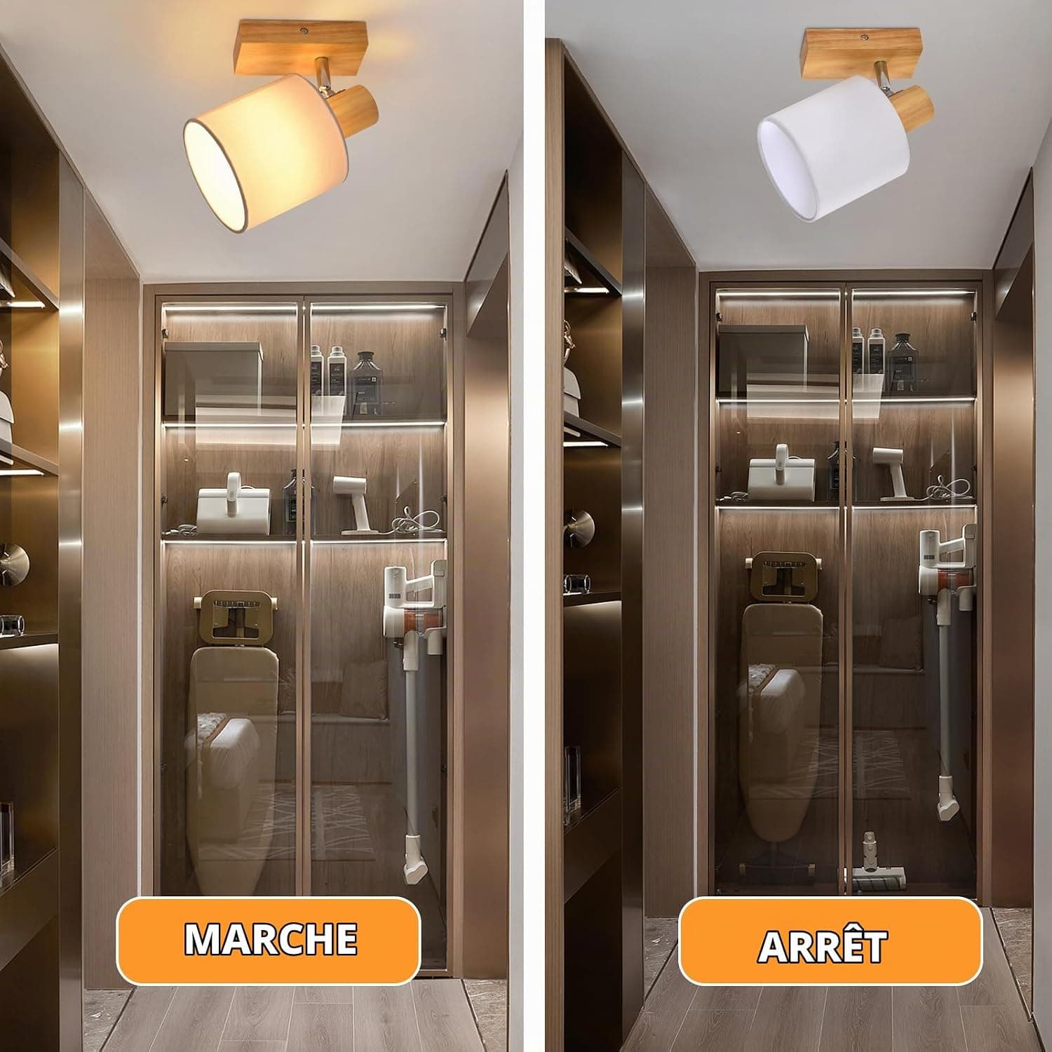 Glitzerlife Spot de Plafond Bois Applique Murale 1 Spot Plafonnier | LED Orientable E14 Vintage Luminaire Intérieurs pour Chambre Salon Cuisine Salle à Manger Max. 40 W(Sans Ampoules)