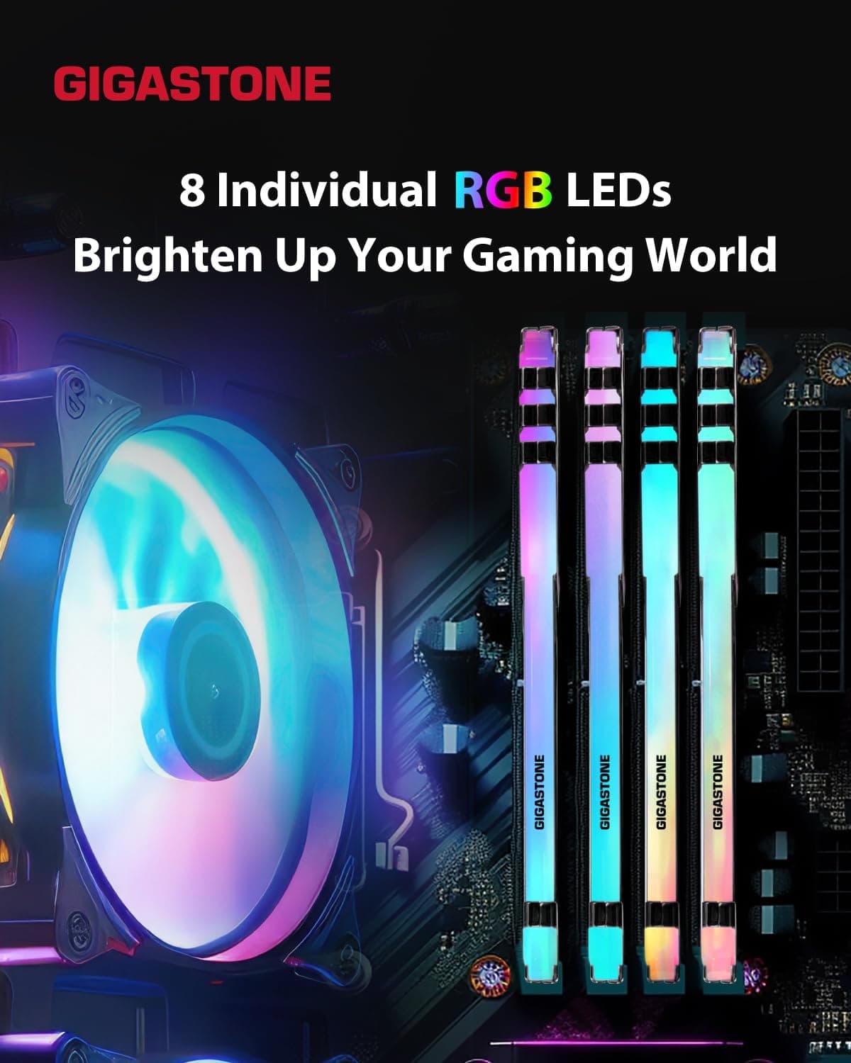 【RGB DDR4 RAM】 GIGASTONE Game Turbo 32Go Kit(2x16Go) DDR4 3200MHz PC4-25600 CL16-18-18-40 Intel XMP 2.0 AMD Ryzen 1.35V UDIMM 288pin UnbuffeRouge Non ECC Mémoire Haute Performance pour PC Bureau-Noir