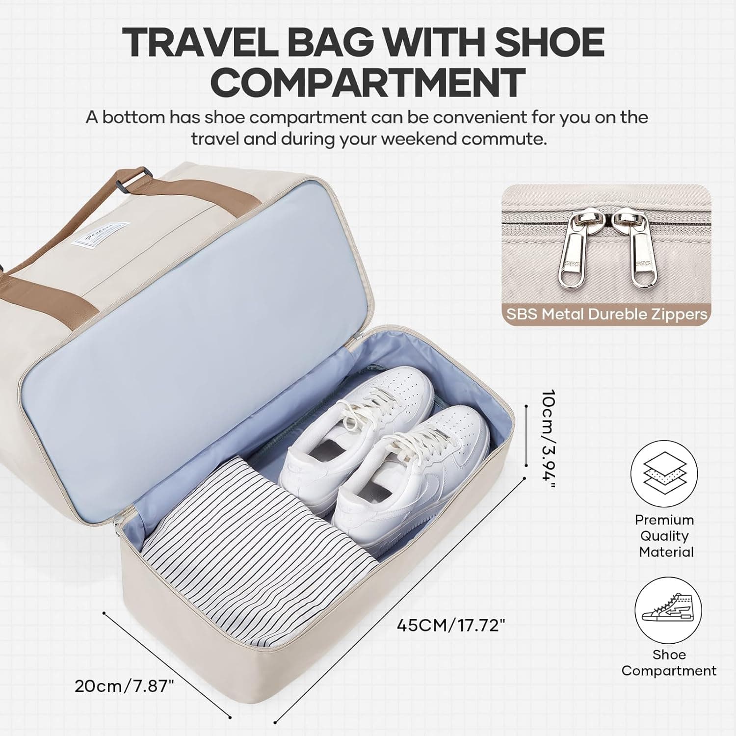 Sac de Voyage 45x36x20 pour Easyjet,Bagage à Main Léger, Sac fourre-Tout de Sport Imperméable pour Week-End avec Compartiment à Chaussures pour Travel Gym Danse,A01-Beige Marron