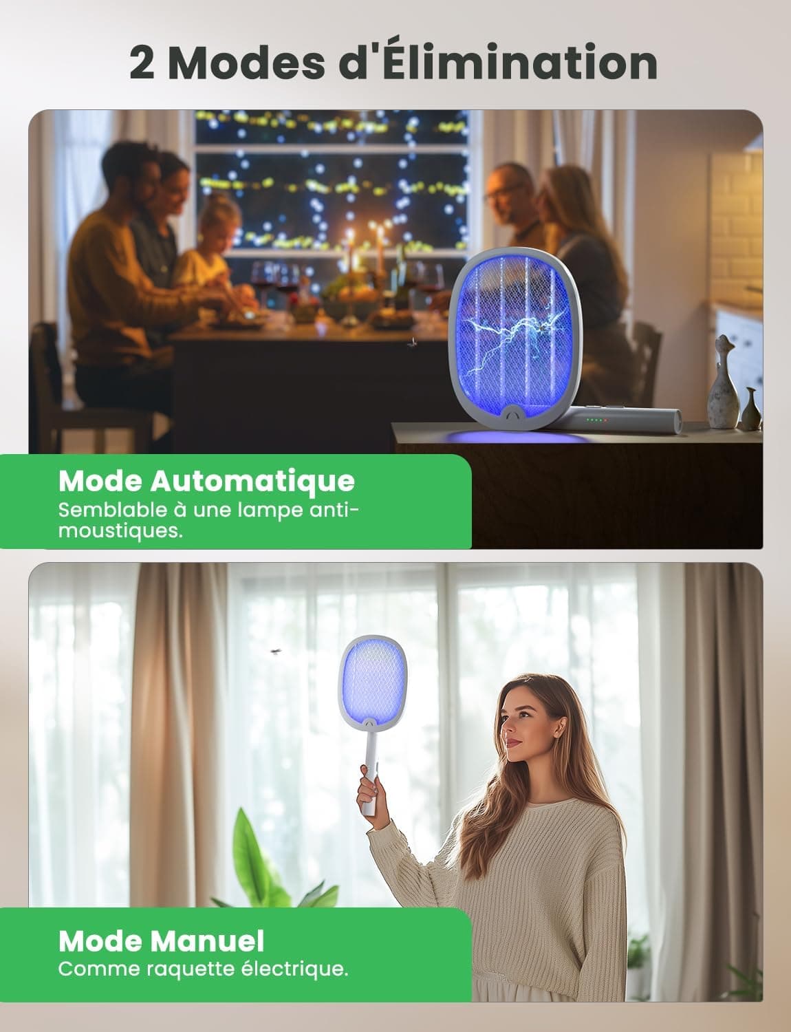 YISSVIC Raquette Electrique Insectes Pliable 4000V 1800mAh Rechargeable