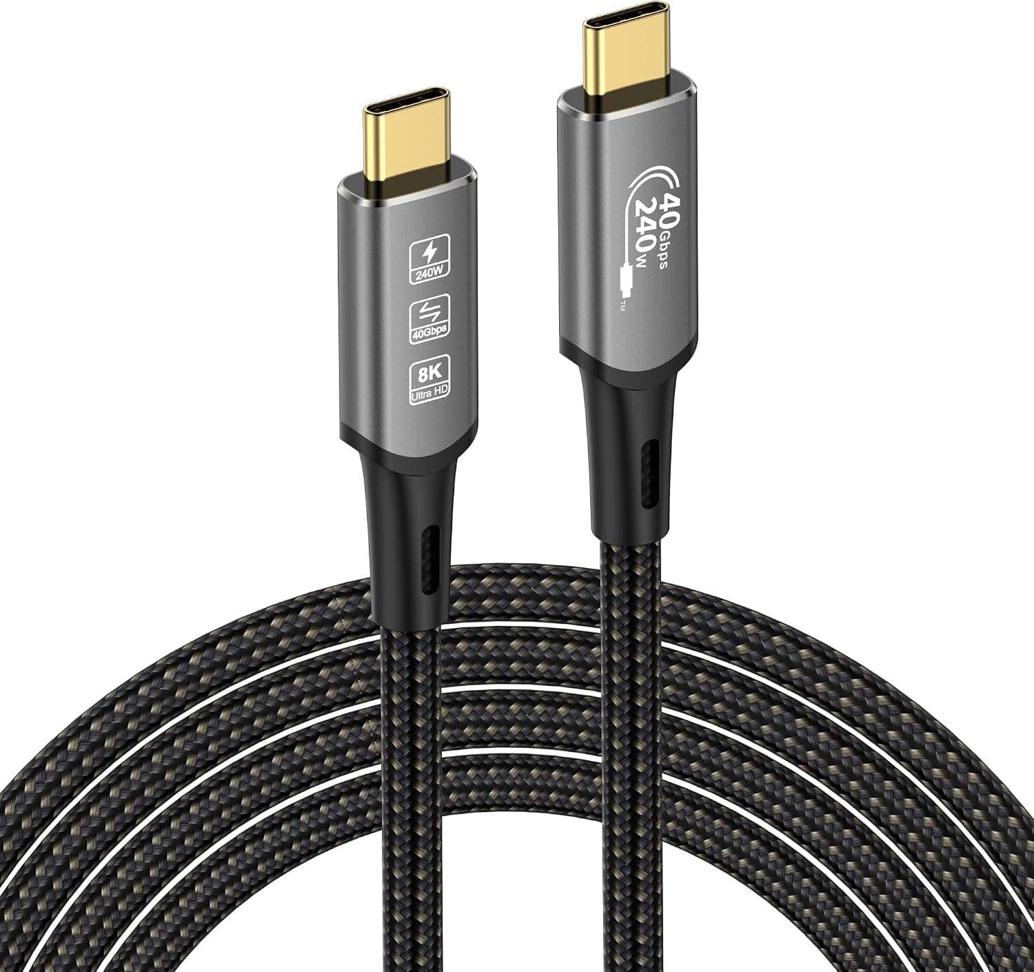 Câble d'extension USB 4 Thunderbolt 4 240 W 8K USB C M/M Charge rapide 40 Gbit/s Câble de transmission de données 8K @ 60 Hz 4K @ 144 Hz Compatible avec MacBook M1 M2 M3 (0,5 m)