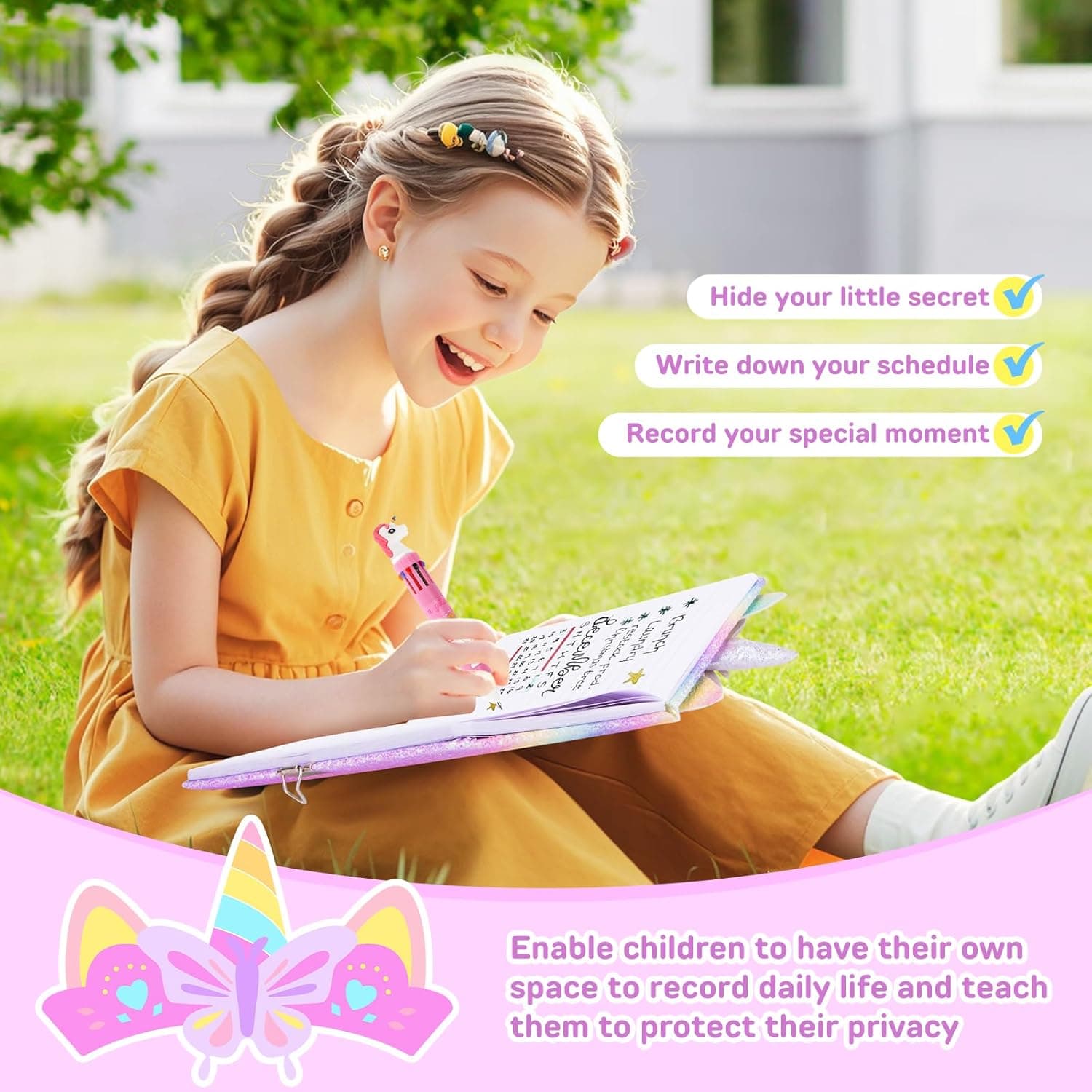 homicozy Journal secret fille, Journal licorne avec serrure pour les filles de 7-14 ans, carnet secret fille avec porte - monnaie en peluche, livre secret fille cadeau d'anniversaire Licorne